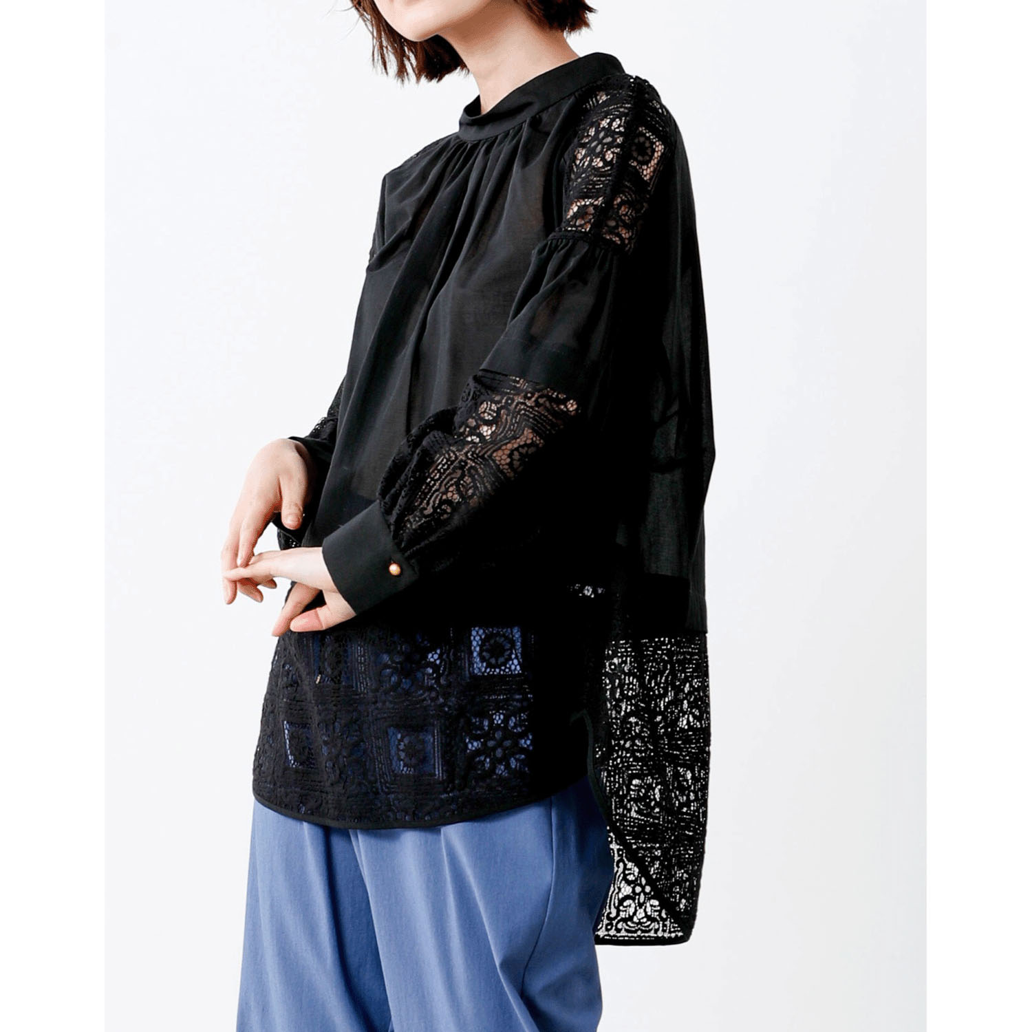 trois タイル調レースバルーン袖ブラウス - 画像7