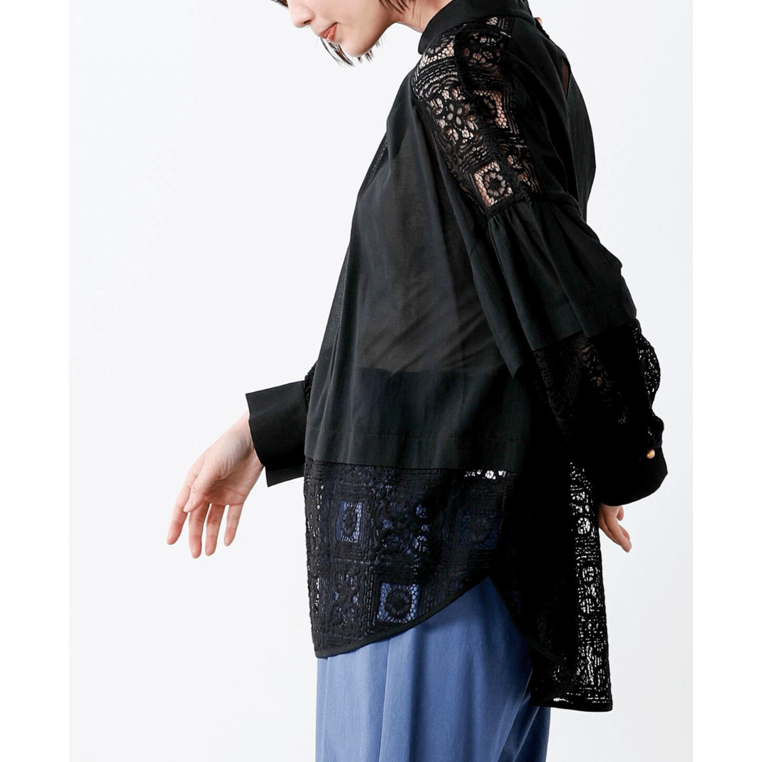 trois タイル調レースバルーン袖ブラウス - 画像8