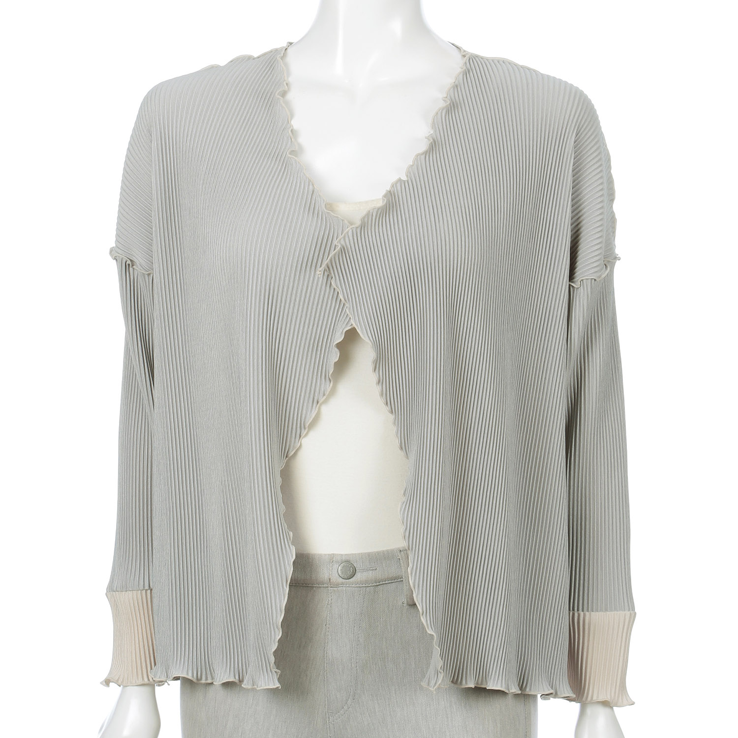 プリーツ配色メロウカーディガン - 画像1