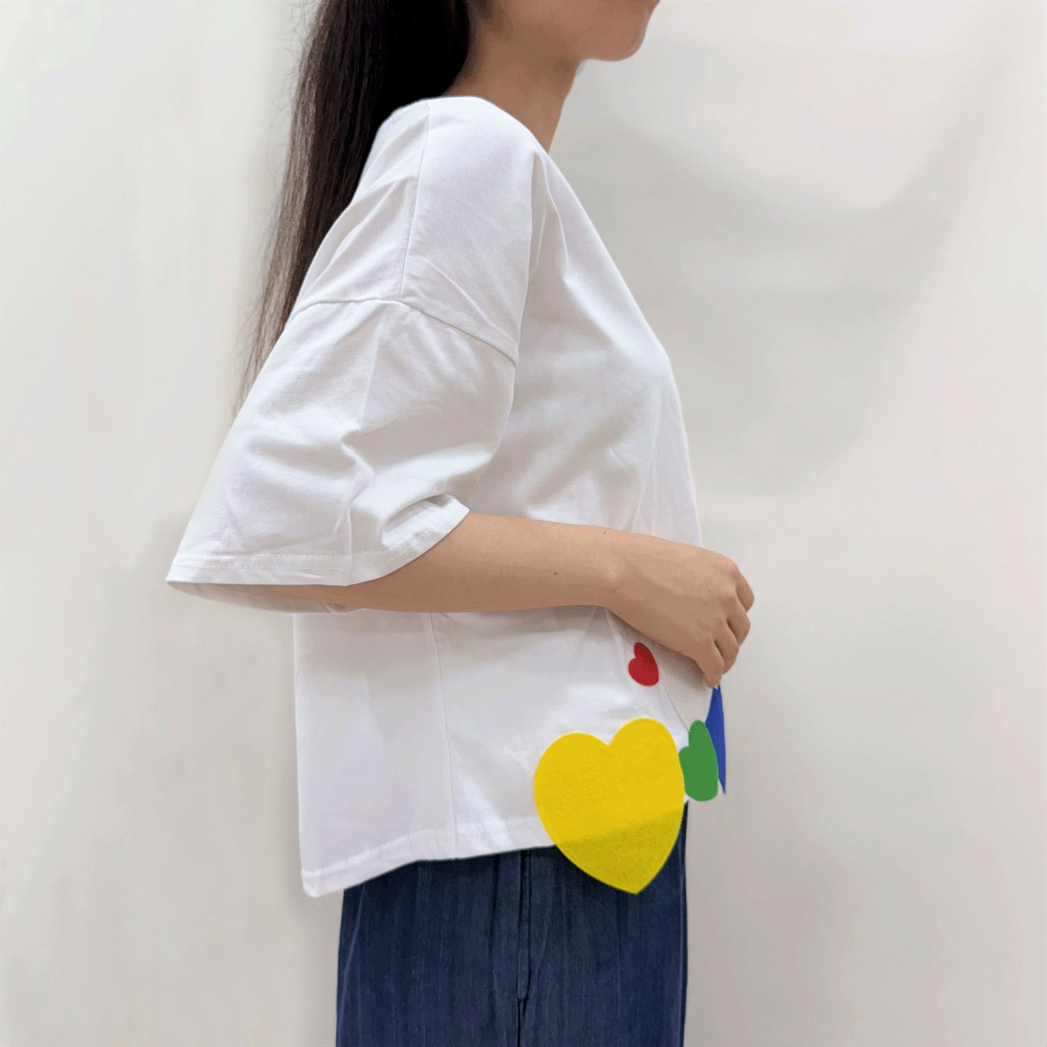 ハートアップリケ刺繍Tシャツ - 画像3