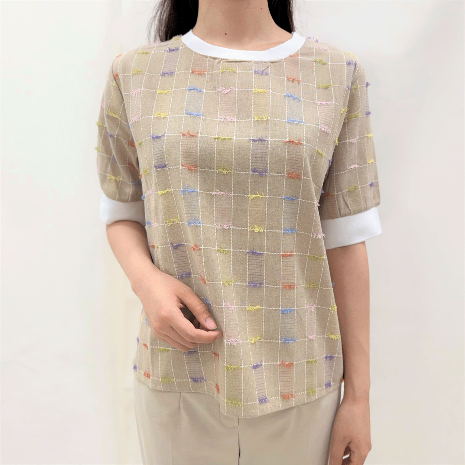 ジャカードリブブラウス - 画像1