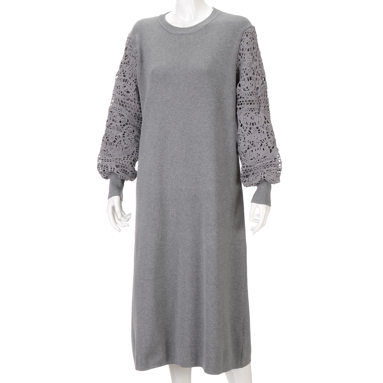 袖レースニットワンピース - 画像1