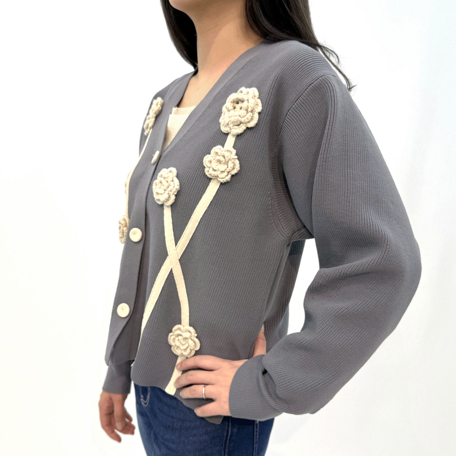 コード刺繍カーディガン - 画像3