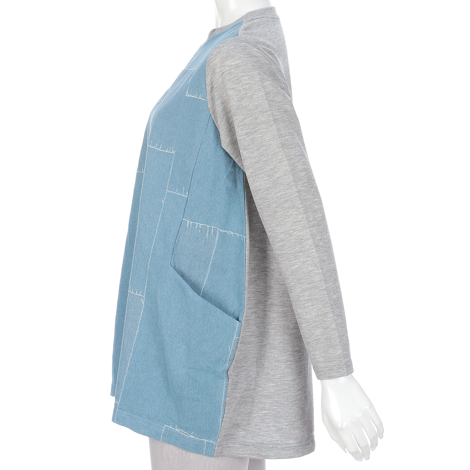 パッチワーク柄デニム×無地切替プルオーバー - 画像3