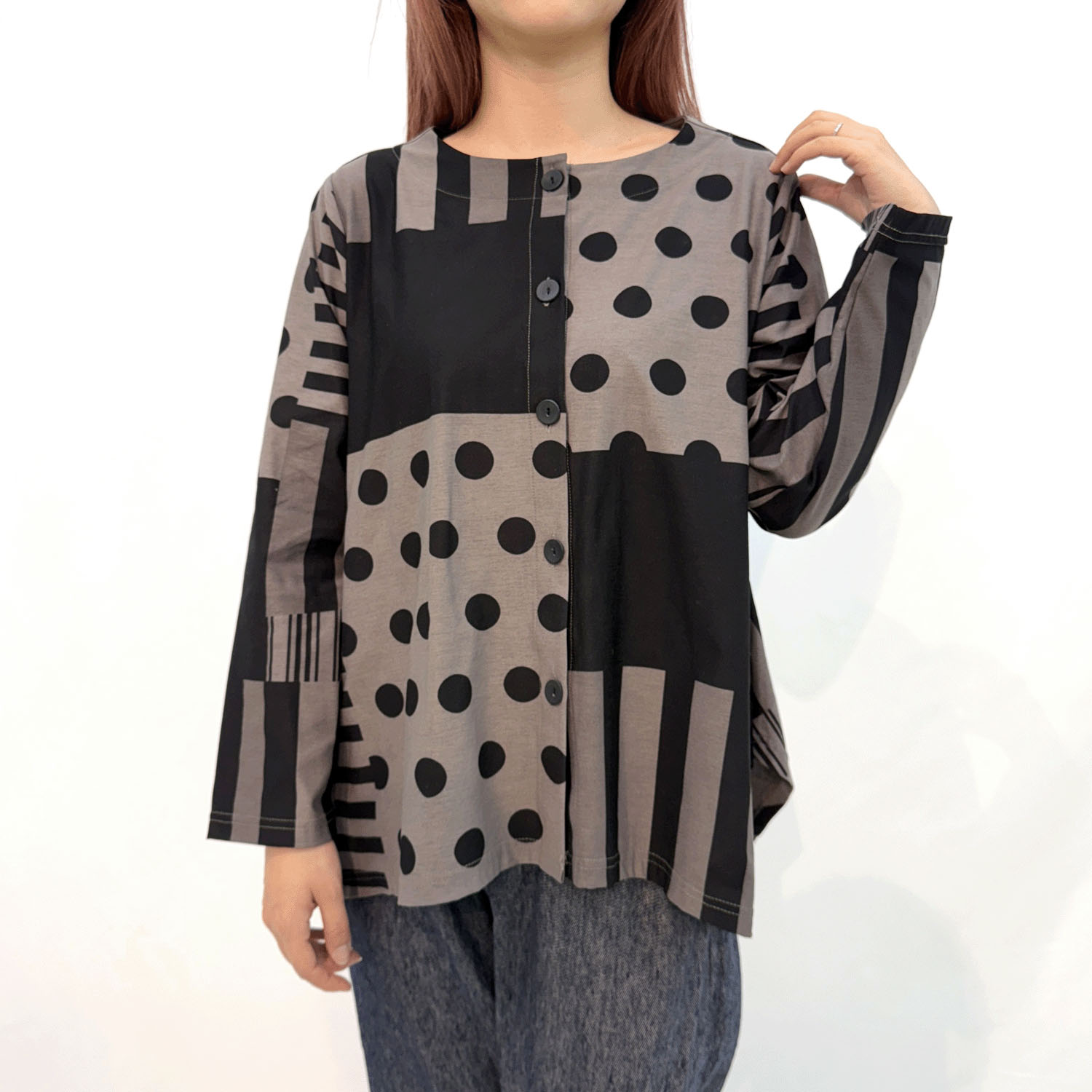 ドットボーダーAラインカーディガン