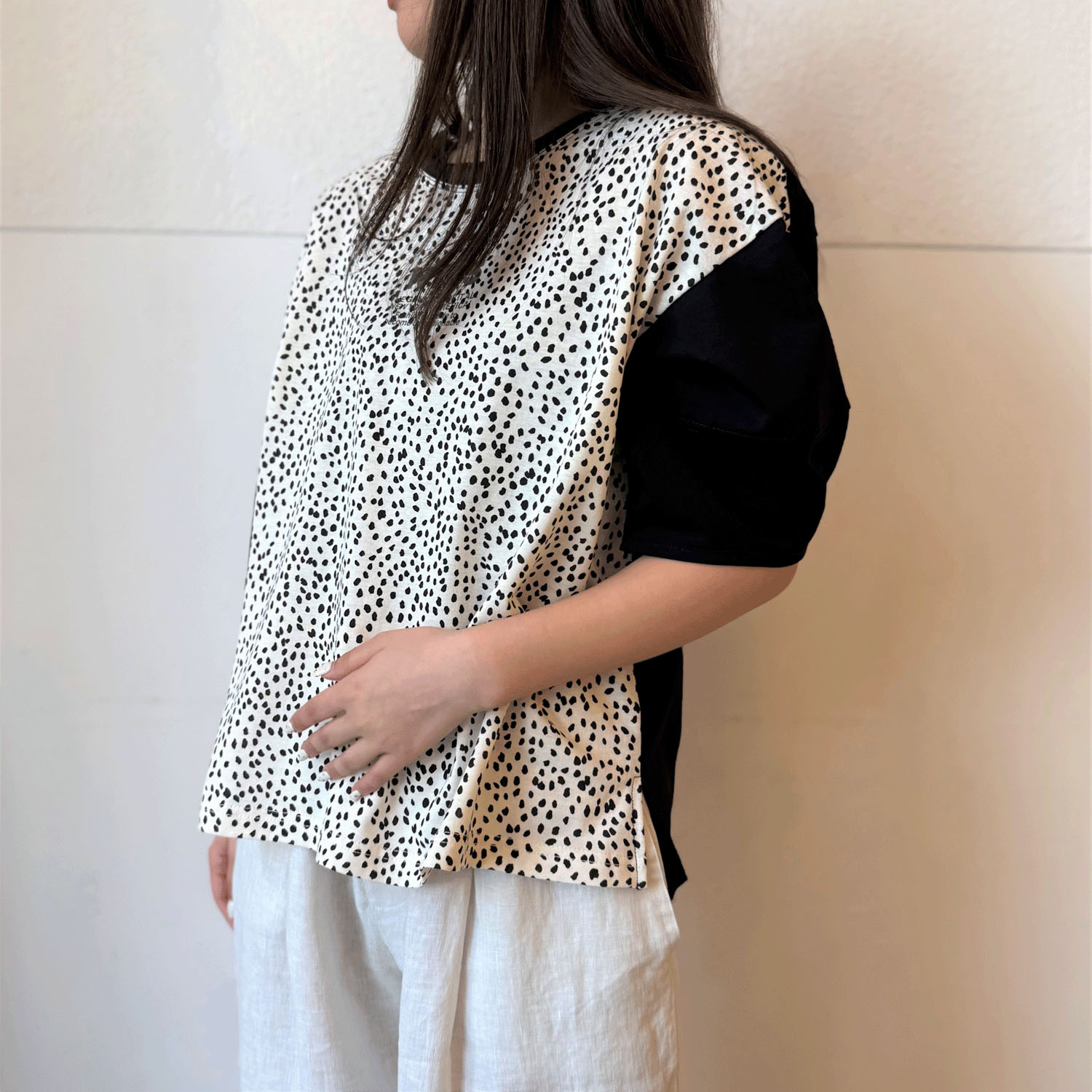 綿天竺×プリント切替ランタンスリーブプルオーバー - 画像2