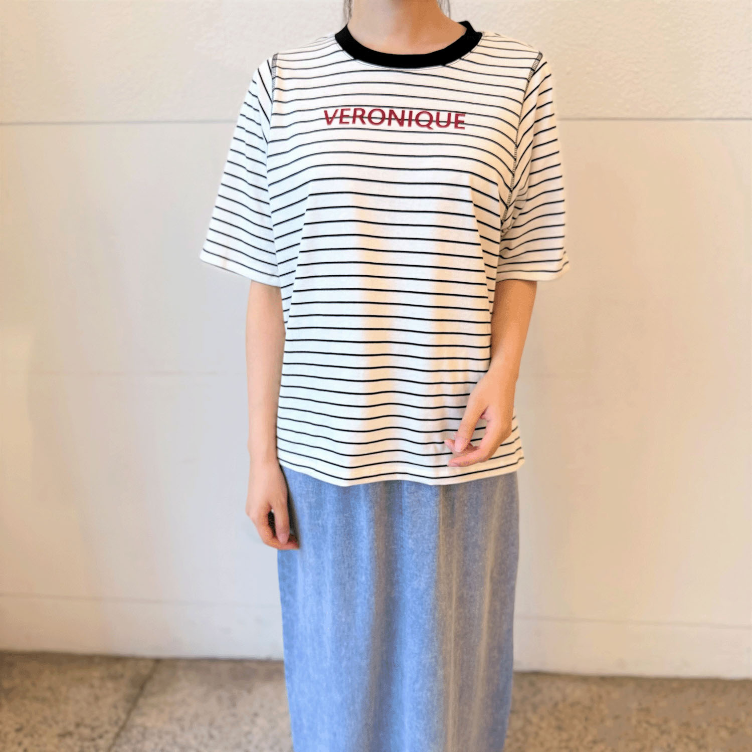 綿天竺ボーダー二次加工プルオーバー