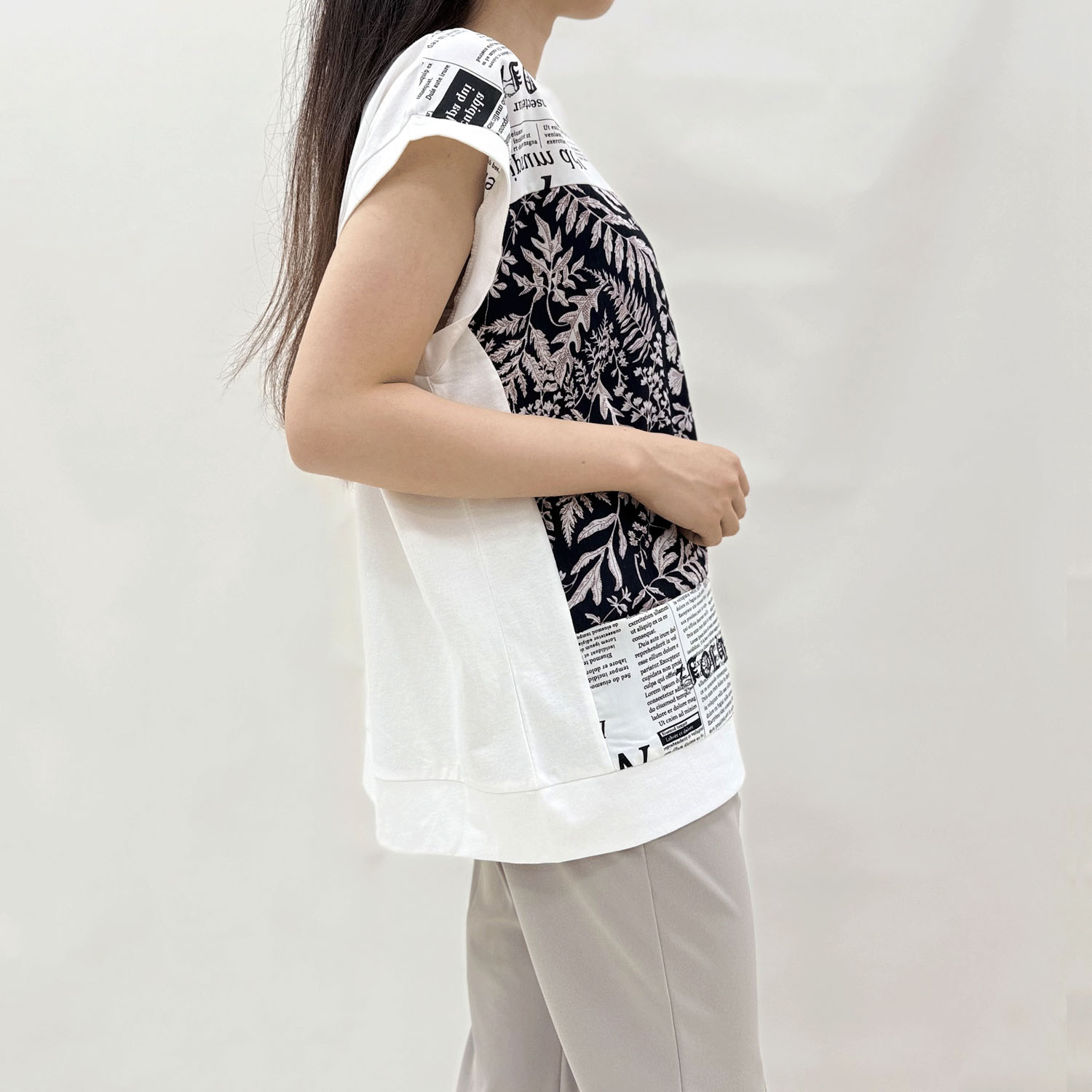 前身布帛プリントフレンチ袖プルオーバー - 画像3