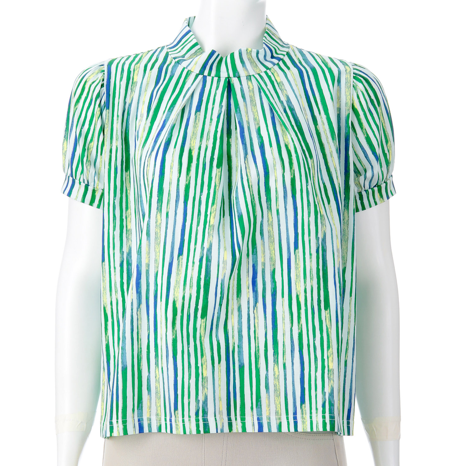 ストライププリントパフ袖カットソー