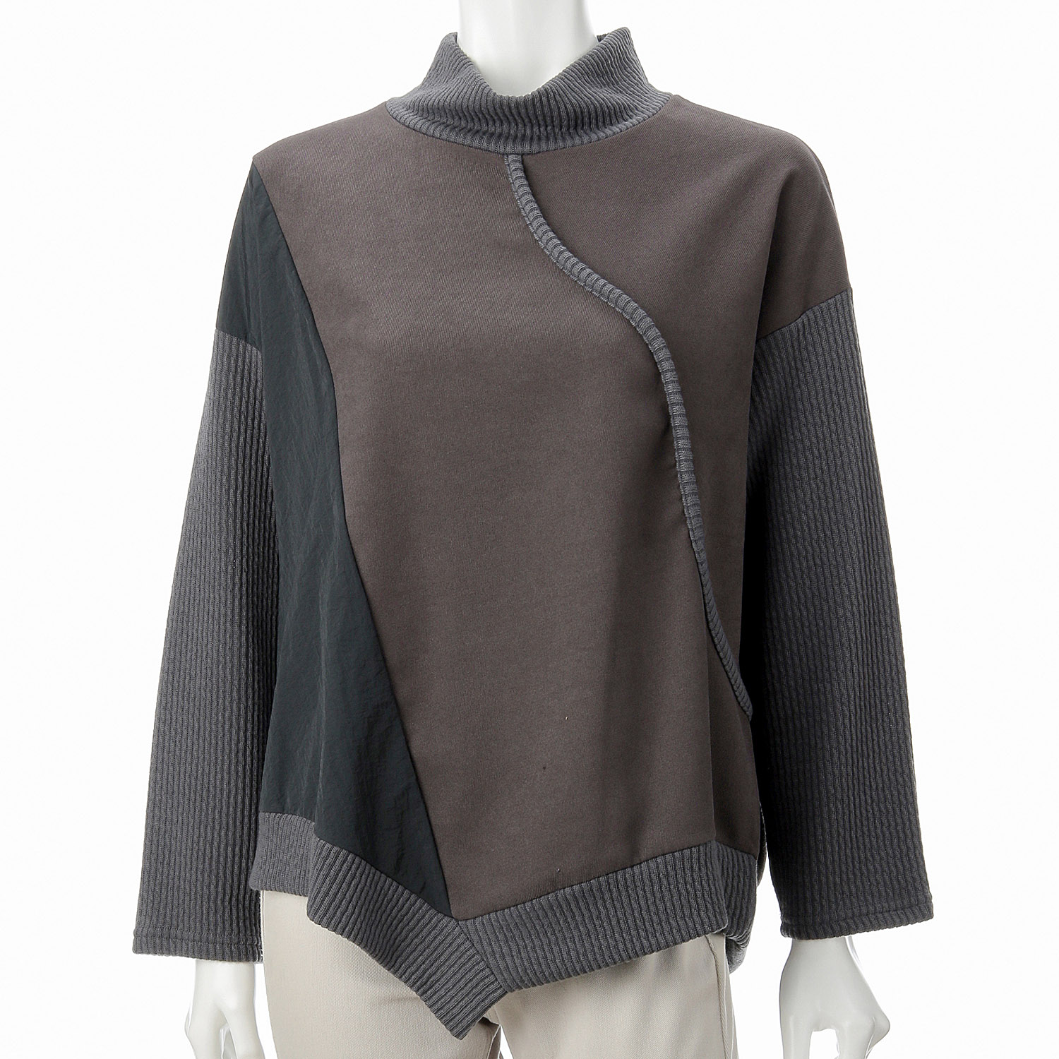 異素材切替裾アシメプルオーバー - 画像3