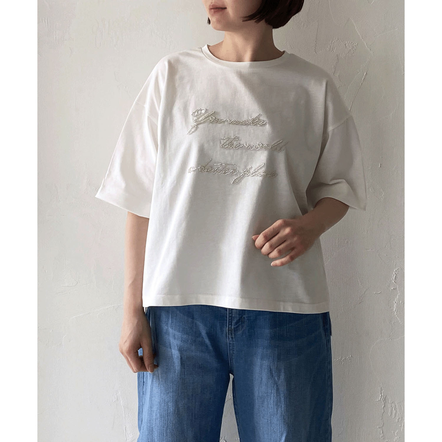 epidemique ビーズ刺繍ロゴTシャツ - 画像1