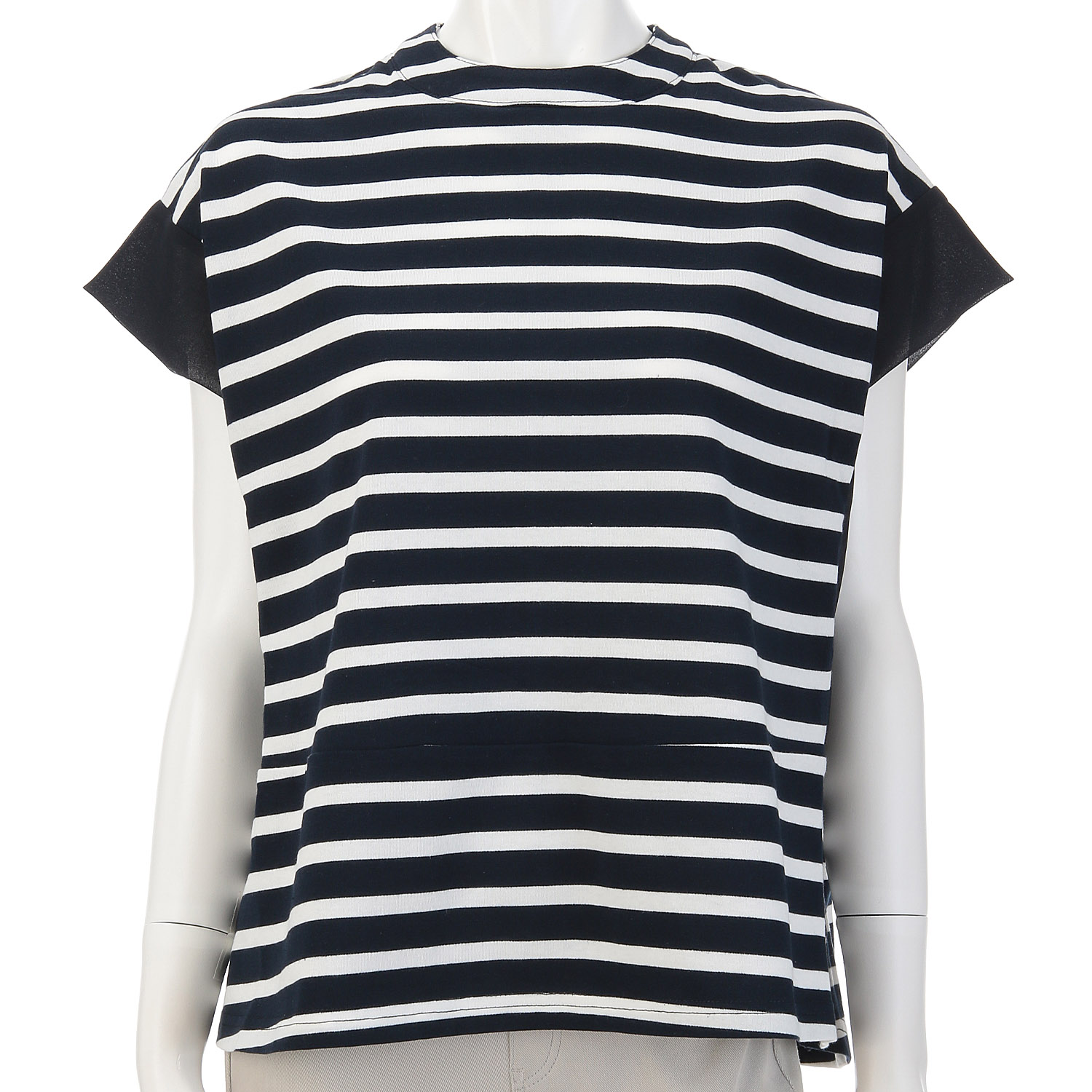 袖シフォン切替ボーダーTシャツ - 画像3