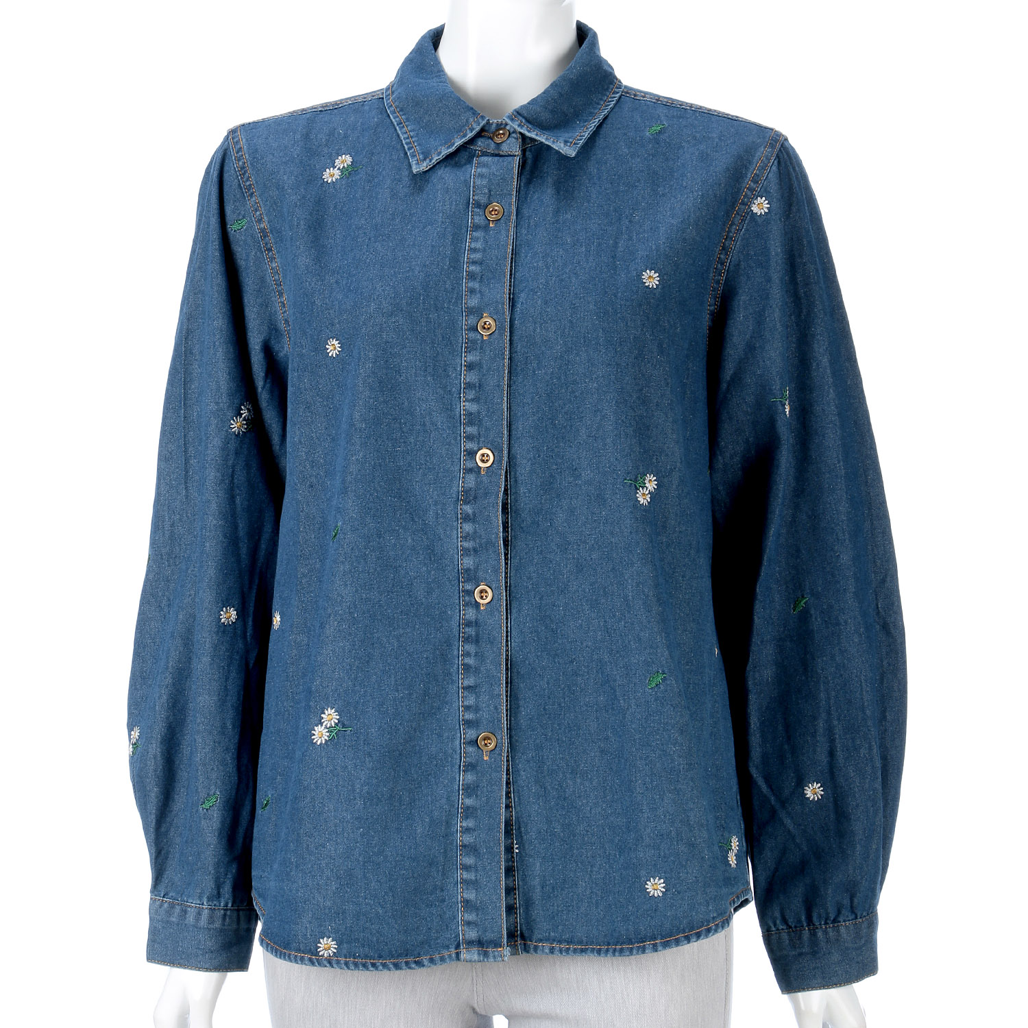 刺繍デニム長袖ブラウス - 画像5