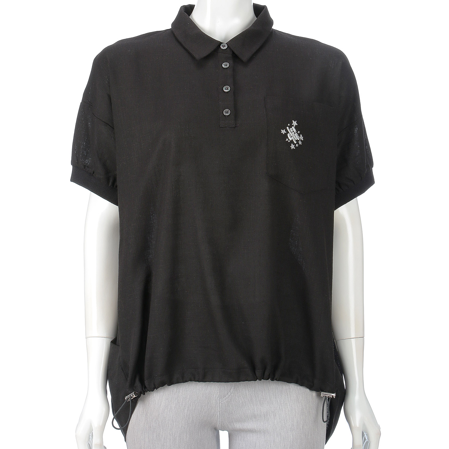 麻混襟付きデザインブラウス - 画像3