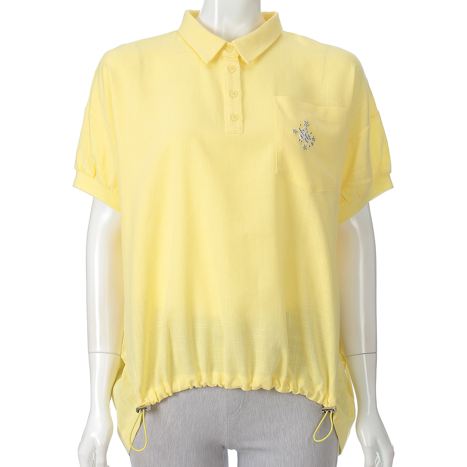 麻混襟付きデザインブラウス - 画像4