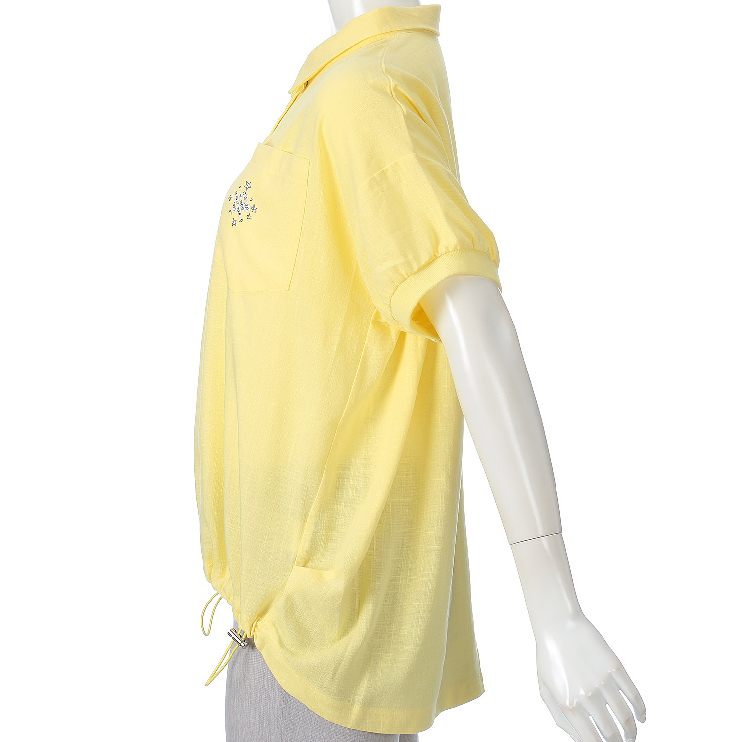 麻混襟付きデザインブラウス - 画像5