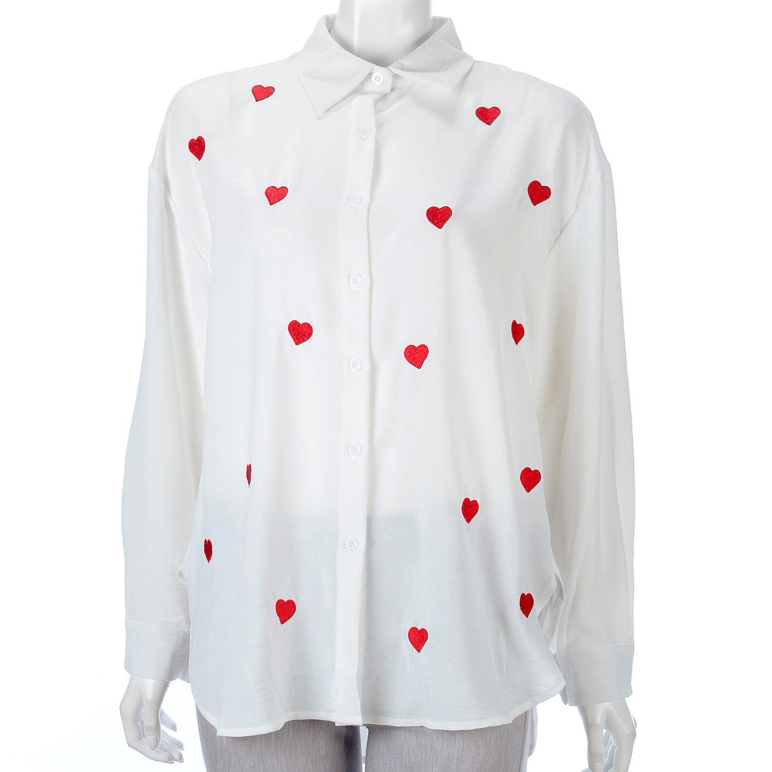 ハート刺繍長袖ブラウス