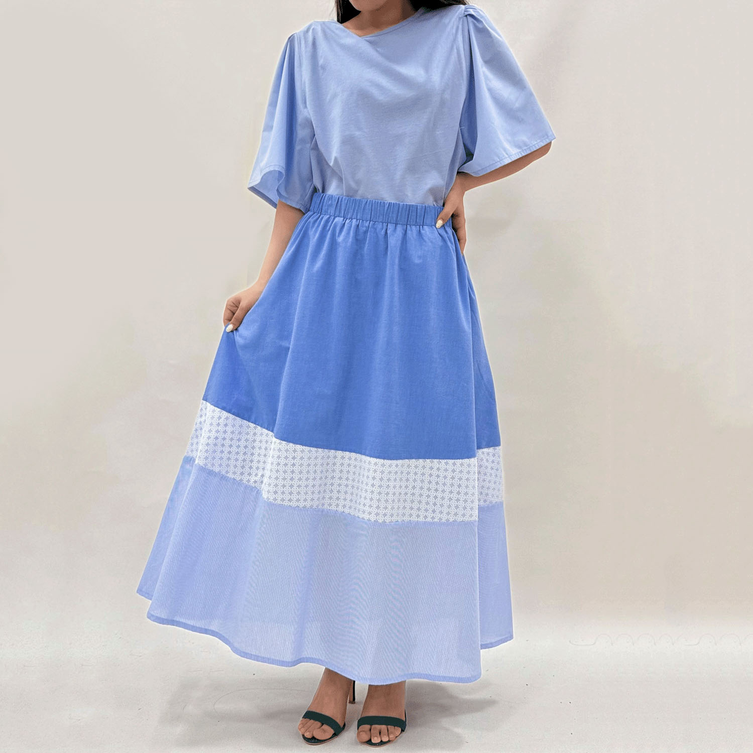 ADESSO L’ORA レースストライプドッキングスカート