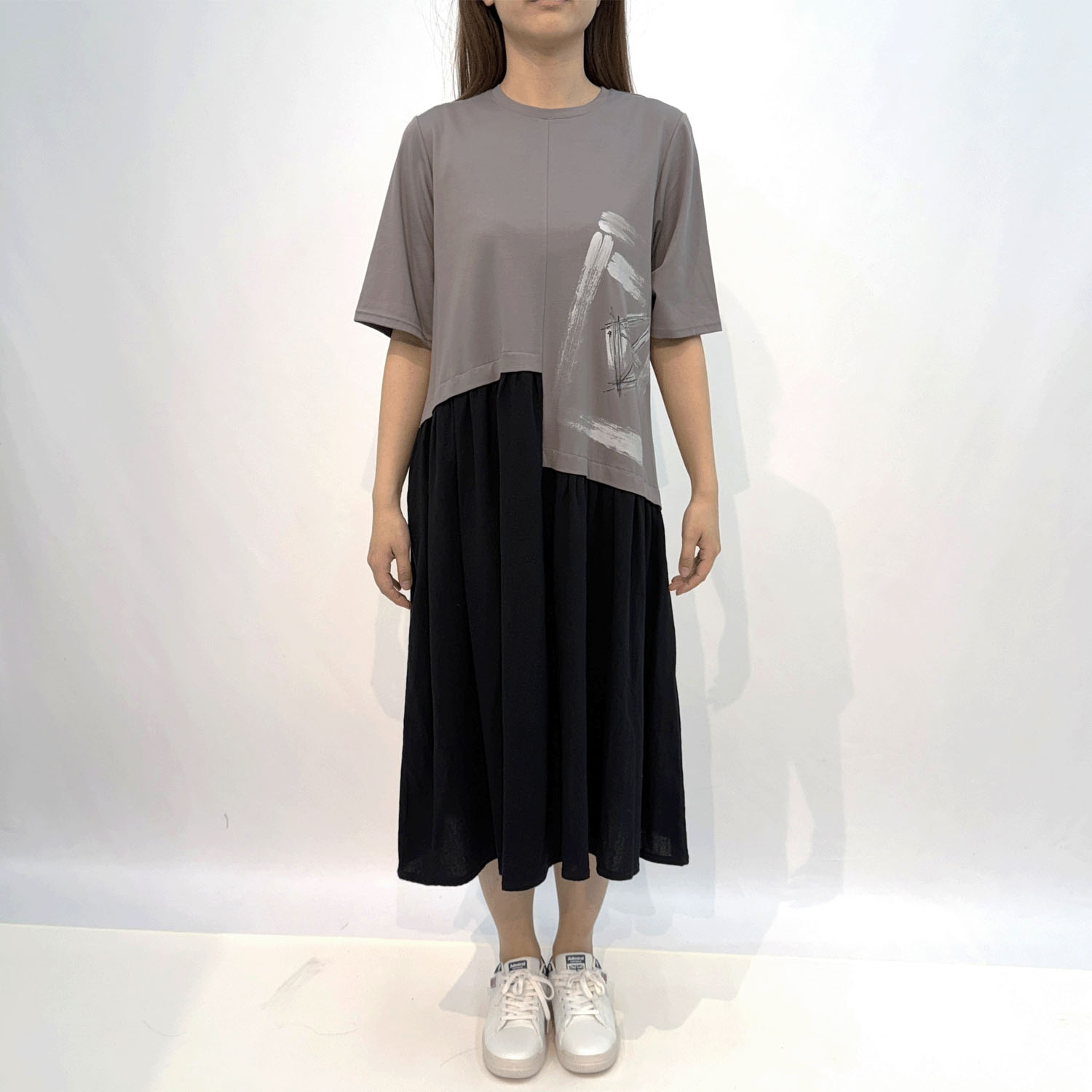 布帛スカート切替ワンピース - 画像2