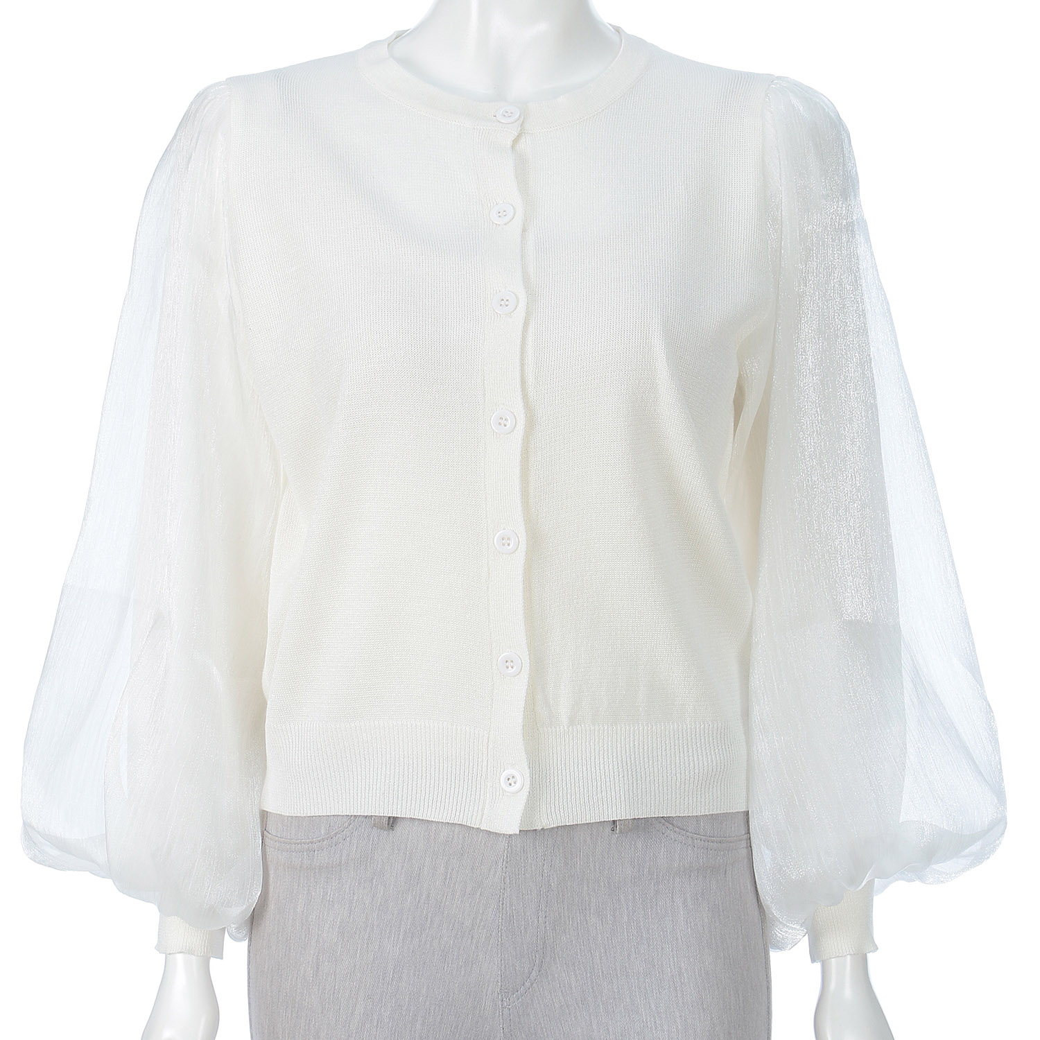 ラメ布帛ニットカーディガン