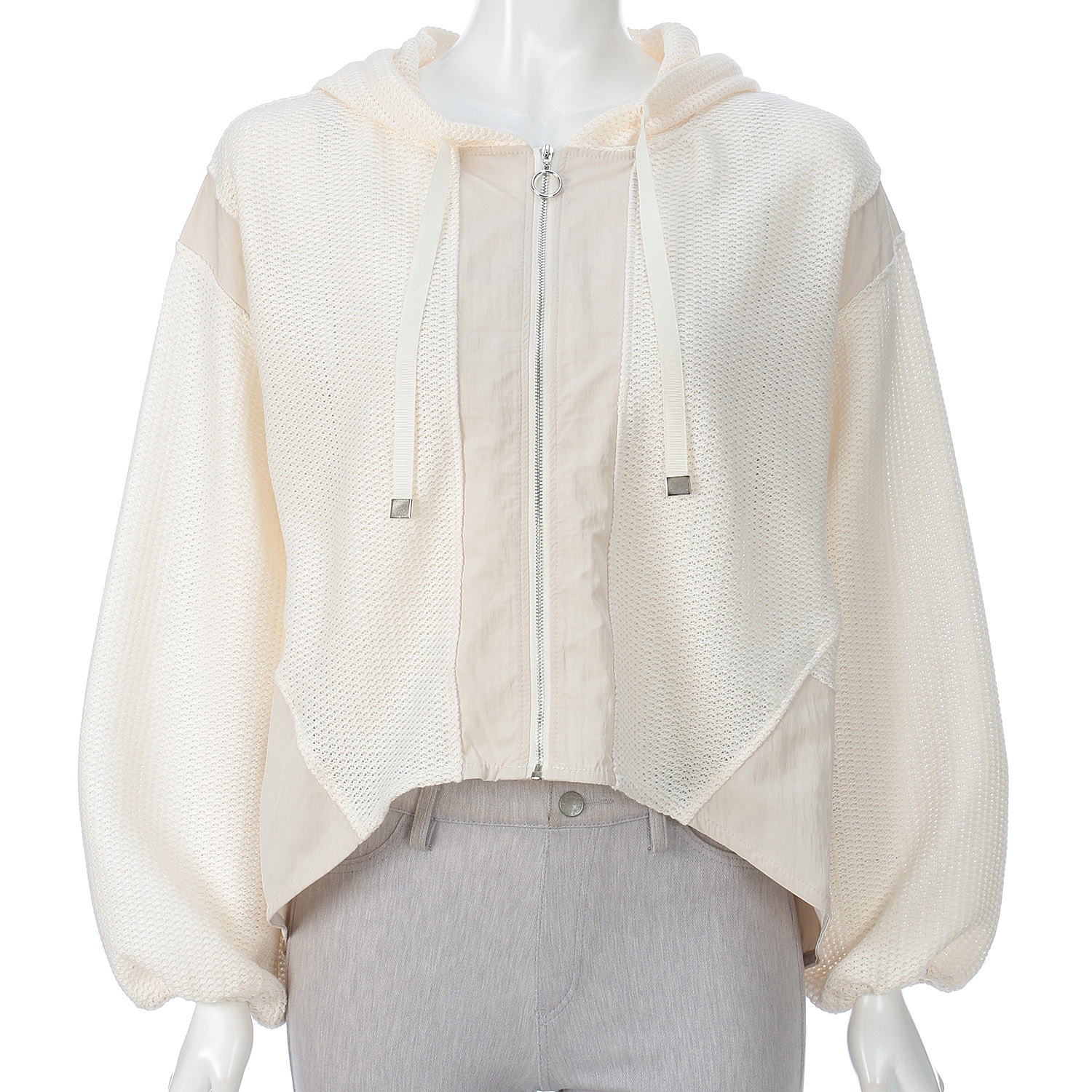 ワッフル布帛切替えパーカー - 画像3