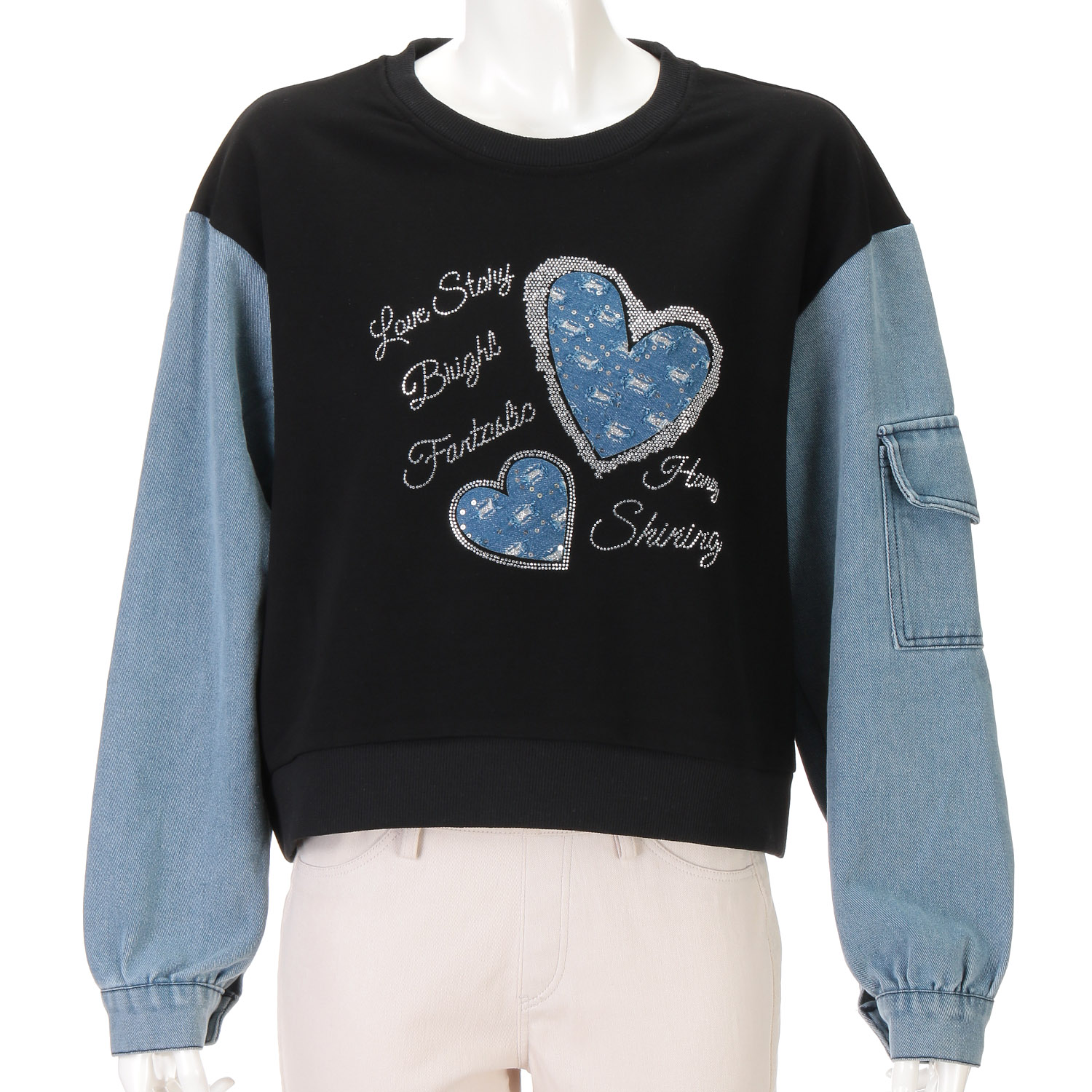 デニム布帛切替トレーナー - 画像5