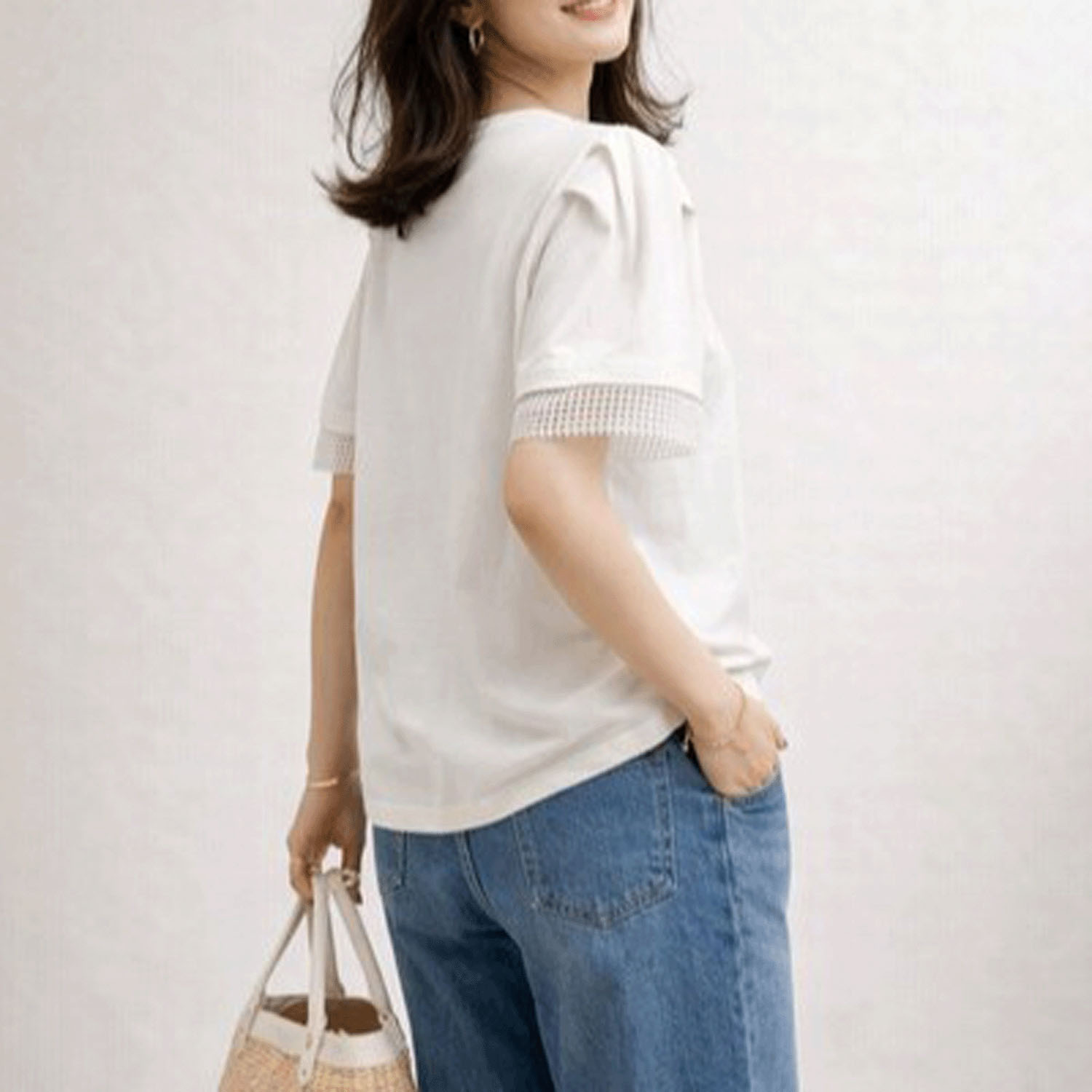 メッシュ袖刺繍Tシャツ - 画像2