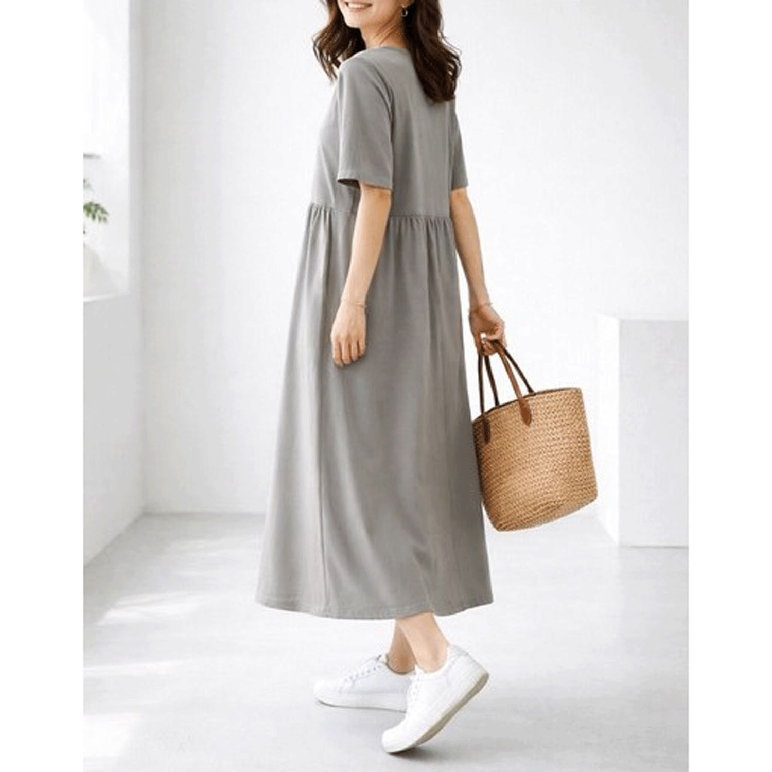 ダブルシルケットコットン100 ウエスト切替ワンピース - 画像2