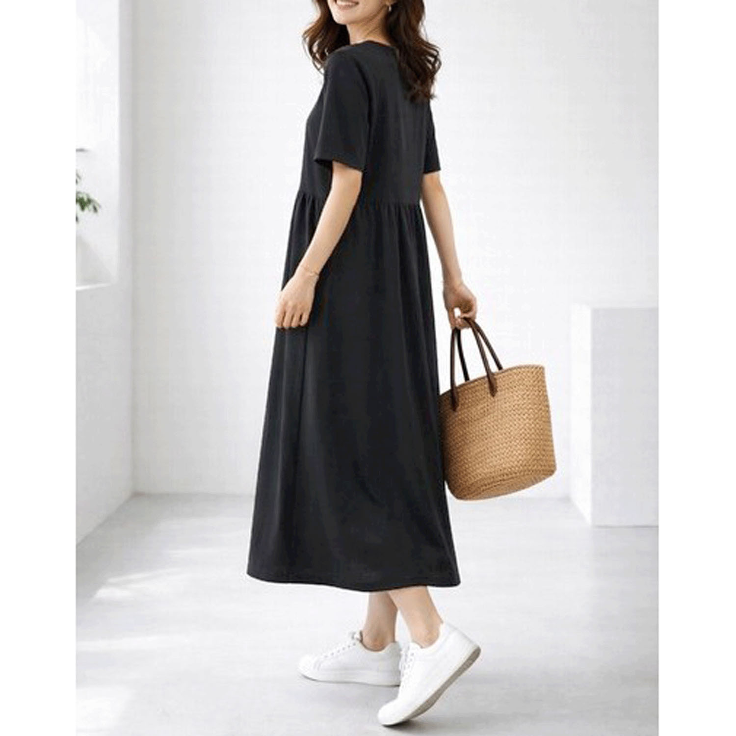 ダブルシルケットコットン100 ウエスト切替ワンピース - 画像5