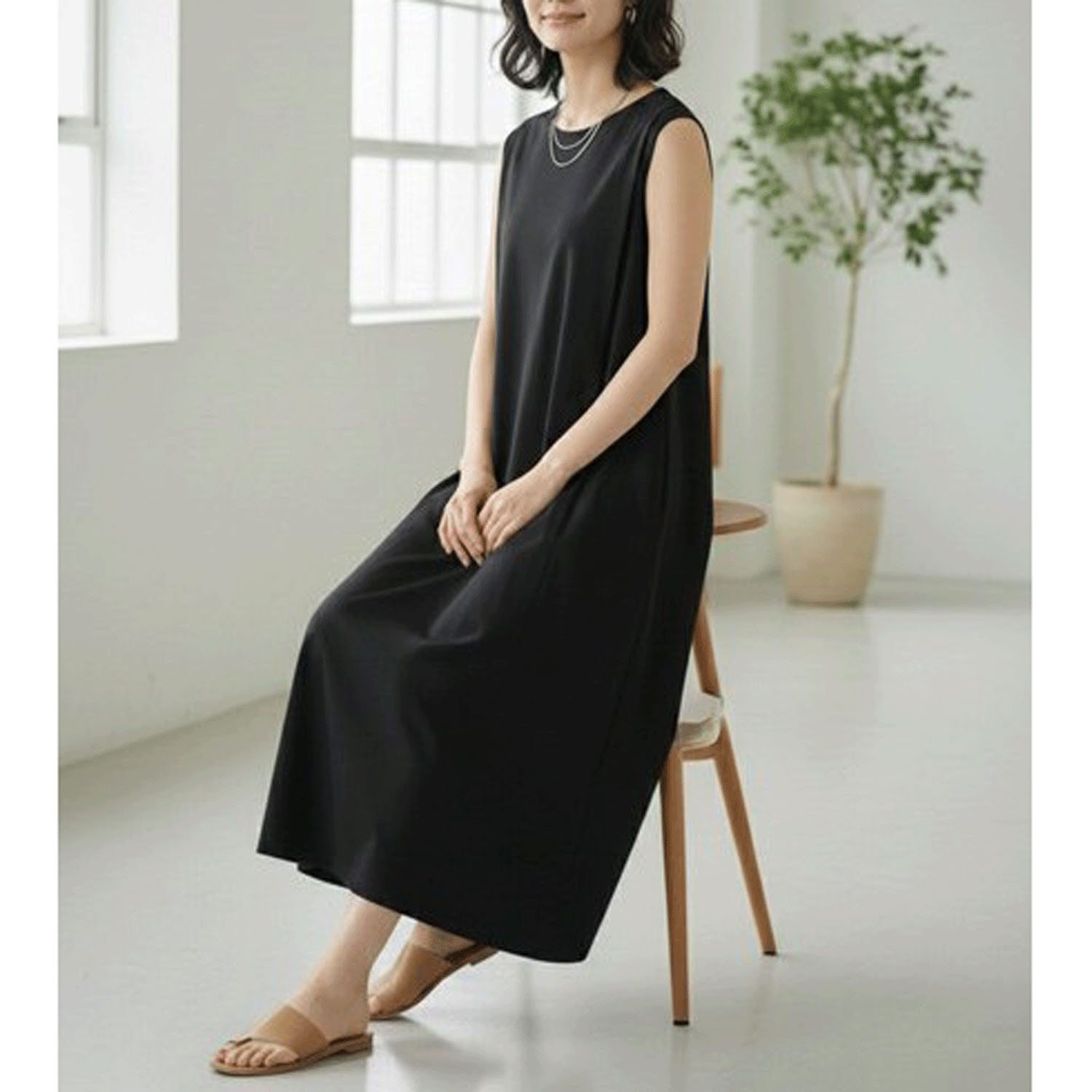 ダブルシルケットコットン100 タックノースリーブワンピース - 画像2