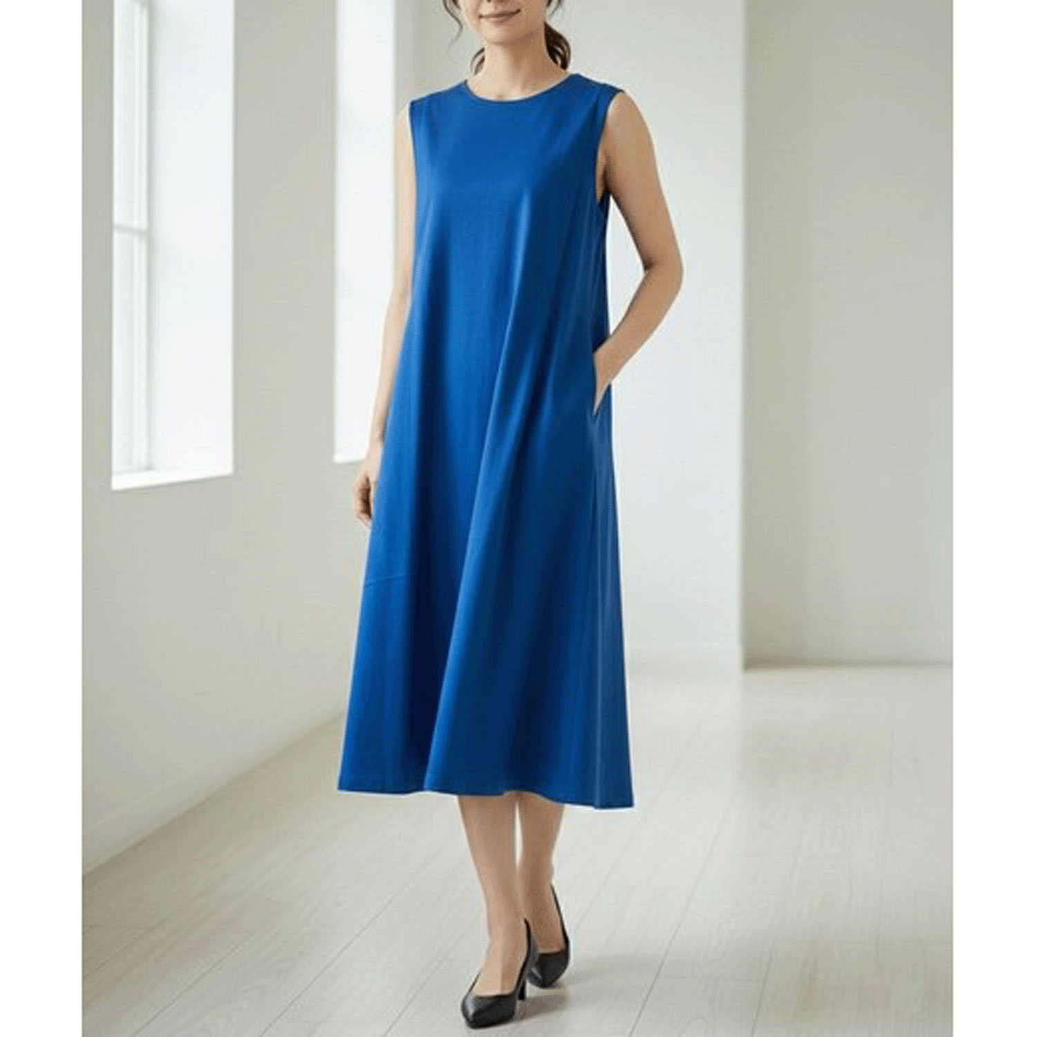 ダブルシルケットコットン100 タックノースリーブワンピース - 画像14