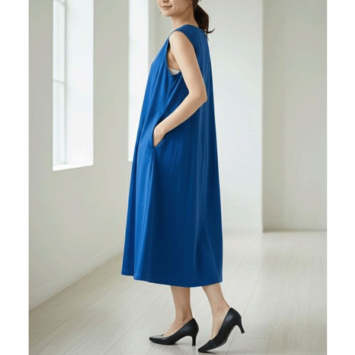 ダブルシルケットコットン100 タックノースリーブワンピース - 画像15