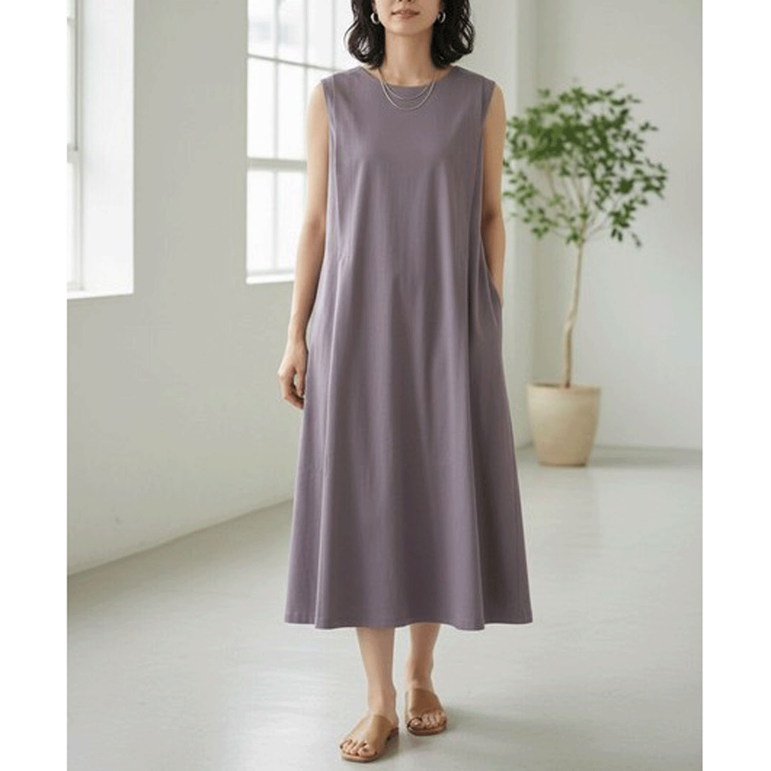 ダブルシルケットコットン100 タックノースリーブワンピース - 画像17