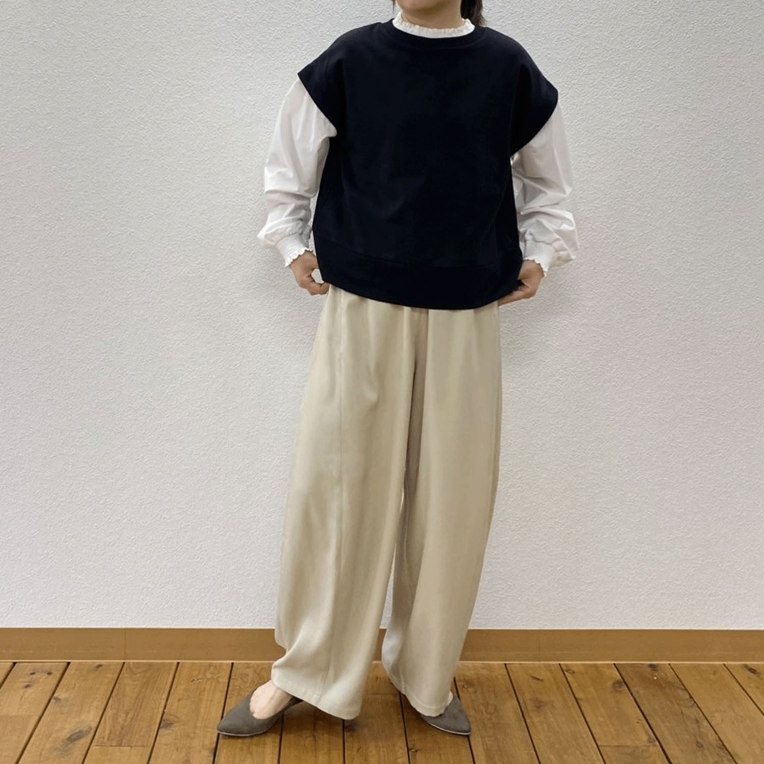 重ね着風シャーリングプルオーバー