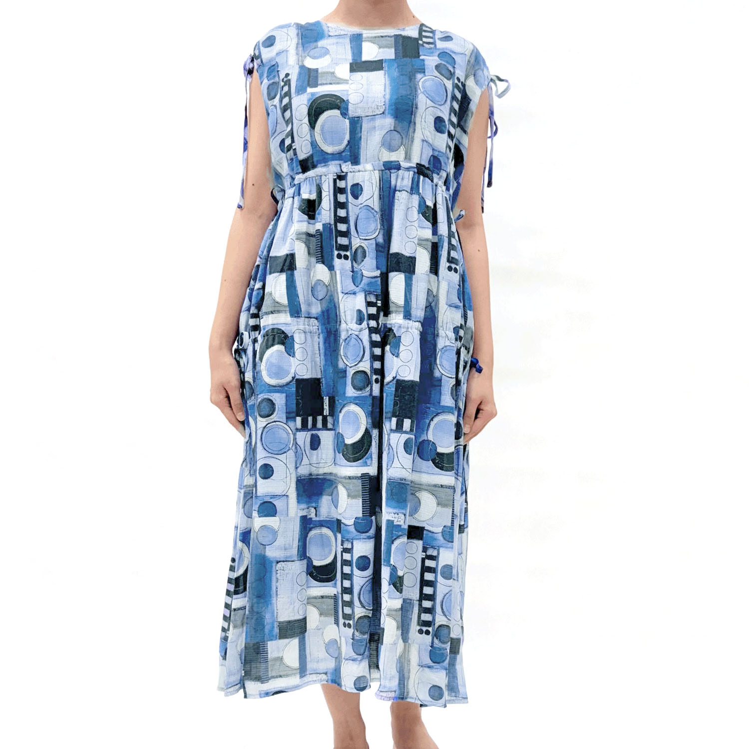 リボンギャザープリントワンピース - 画像1