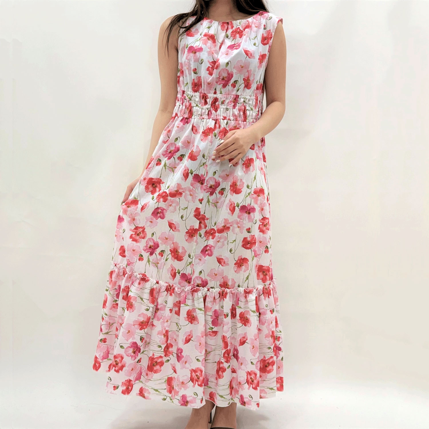 ADESSO L’ORA Wシャーリング花柄ワンピース