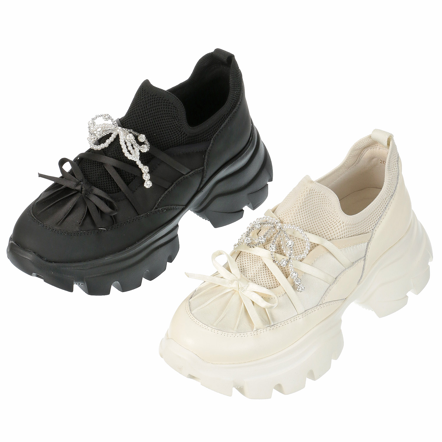 de osho A de ocho パールリボン付きスニーカー