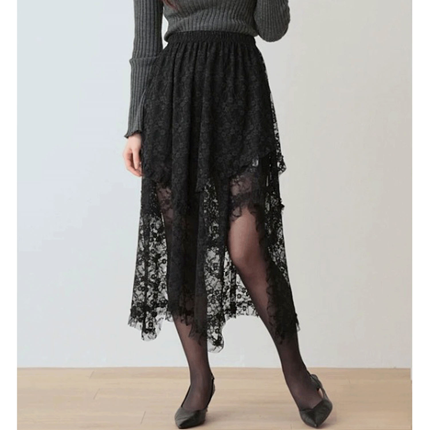 Nohea レースレイヤード アシンメトリースカート - 画像11