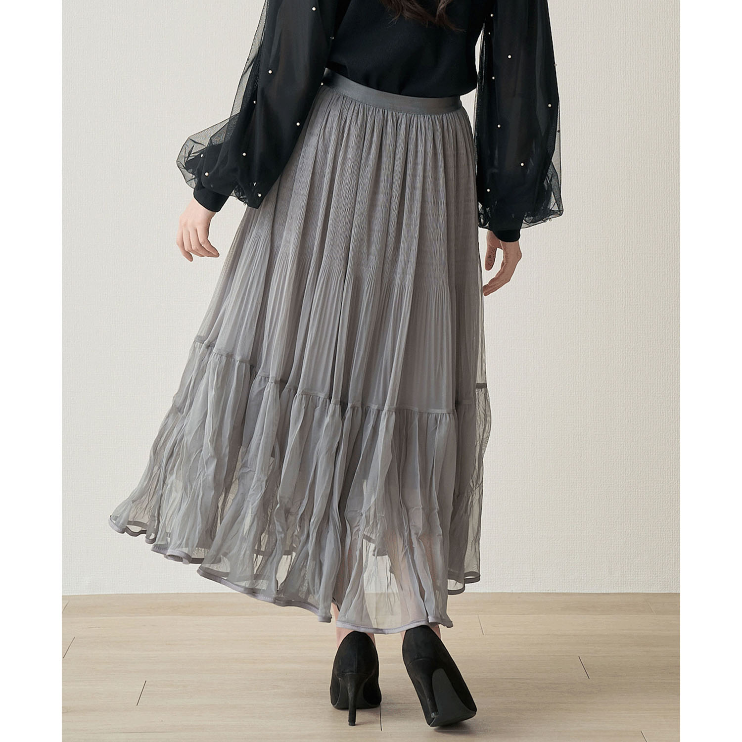 Nohea 裾パイピングシャーリングティアードスカート - 画像3