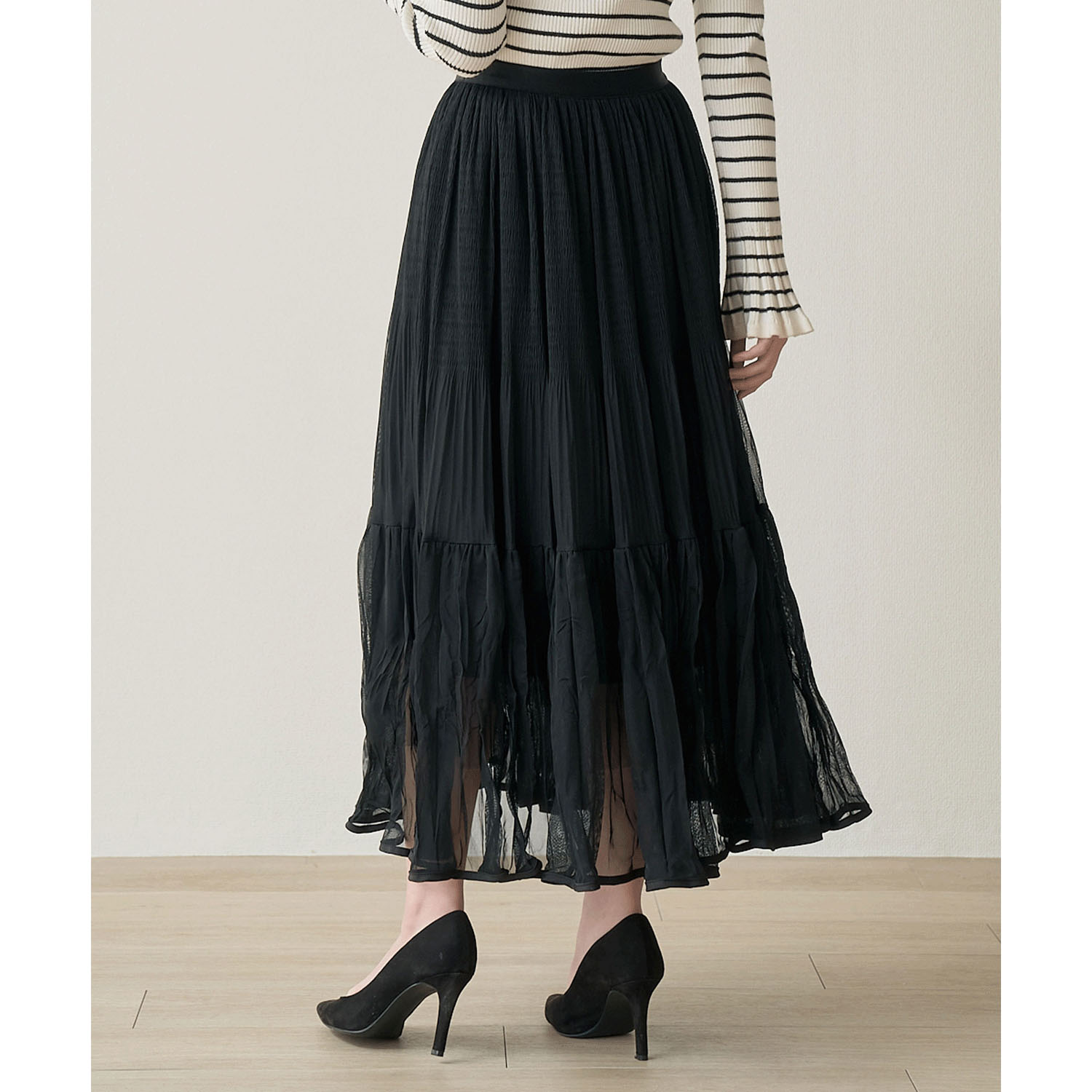 Nohea 裾パイピングシャーリングティアードスカート - 画像7