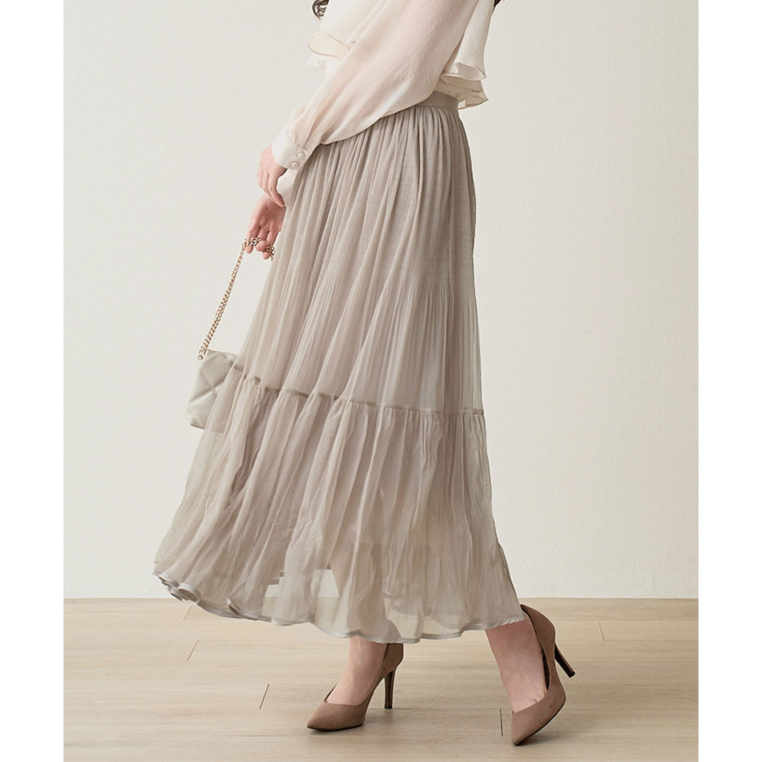 Nohea 裾パイピングシャーリングティアードスカート - 画像10