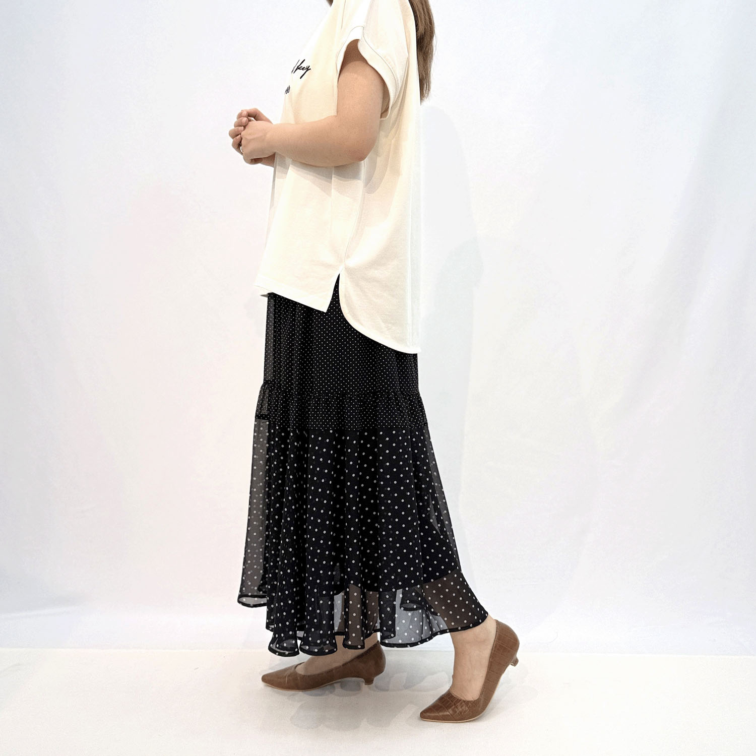 Jouir シフォンドット切替ティアードスカート - 画像5