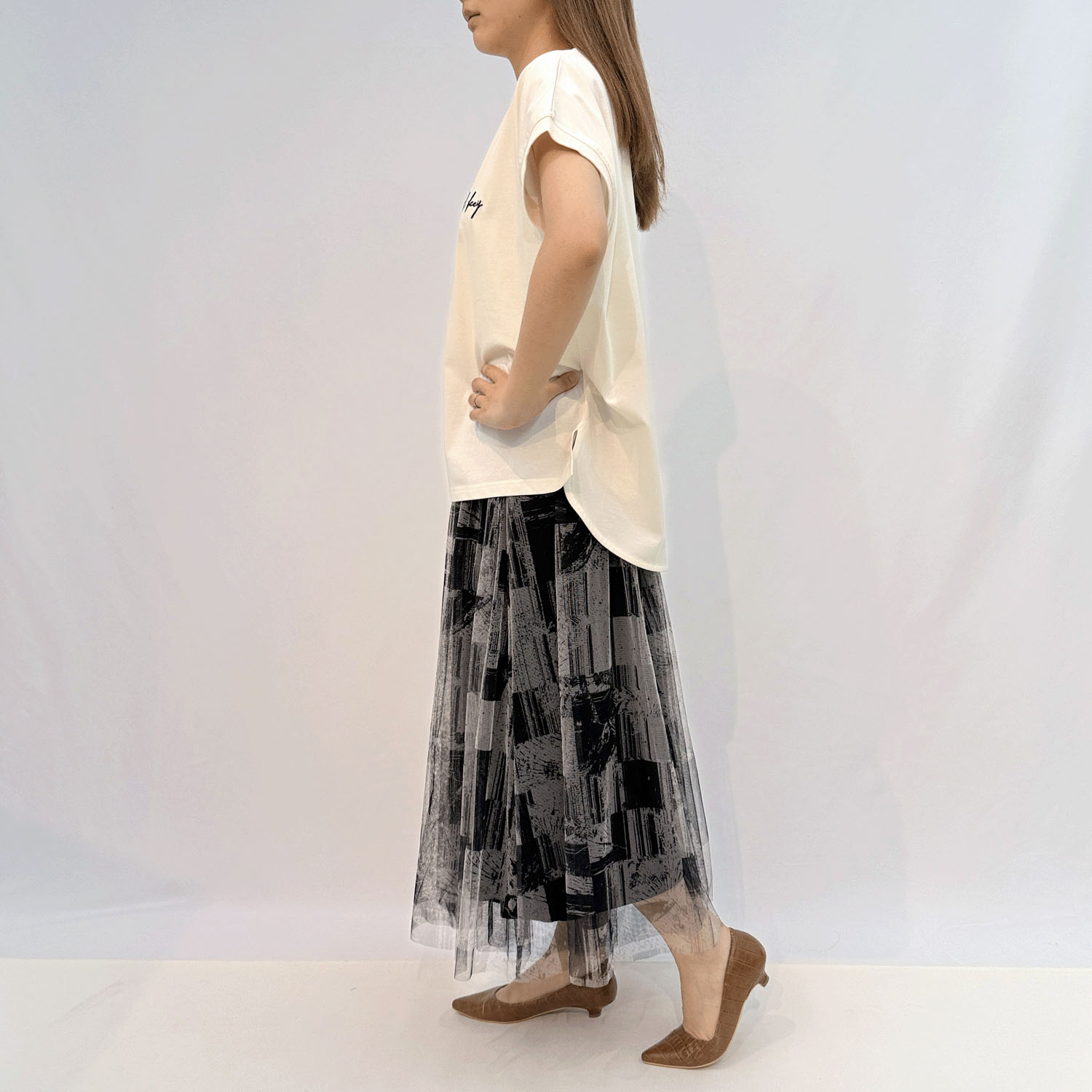 Jouir チュールプリントギャザースカート - 画像4