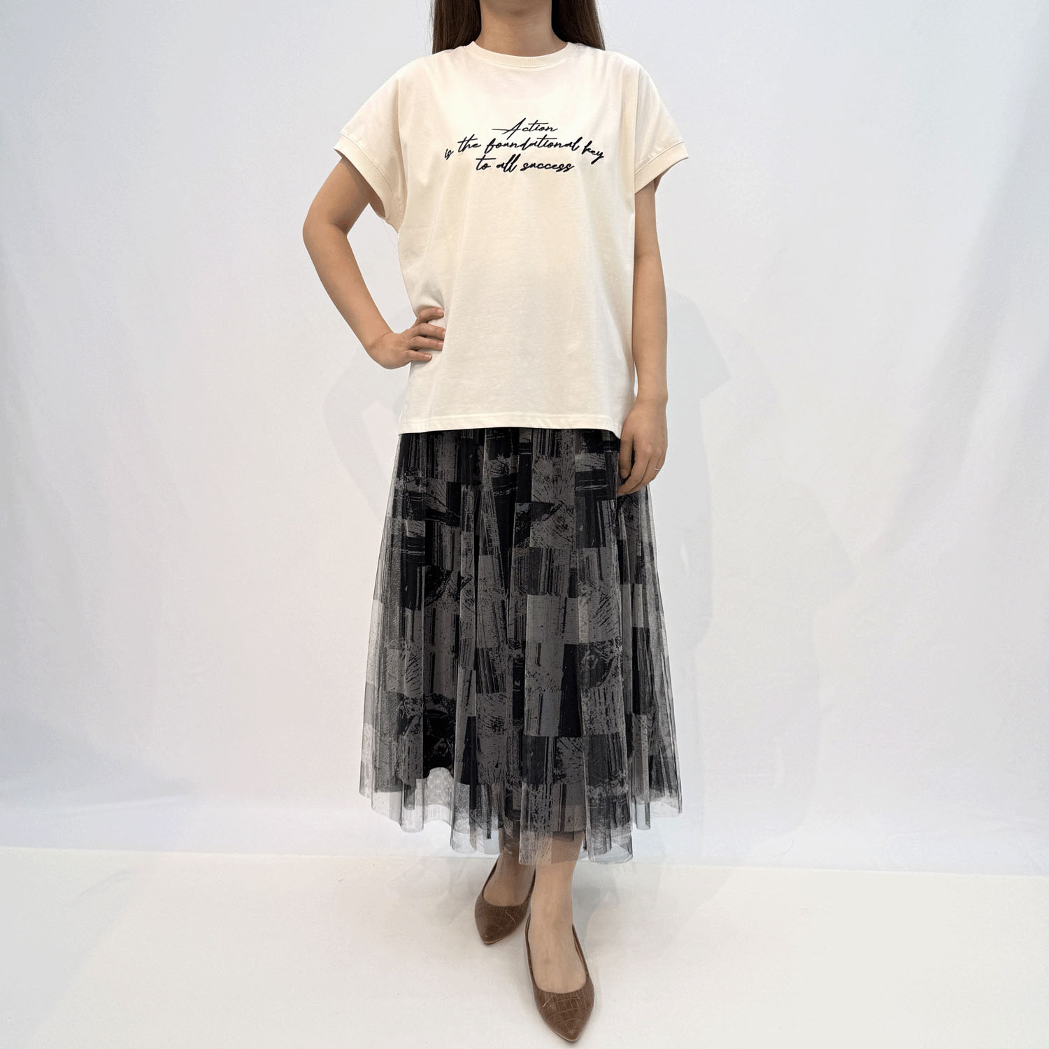 Jouir チュールプリントギャザースカート - 画像5