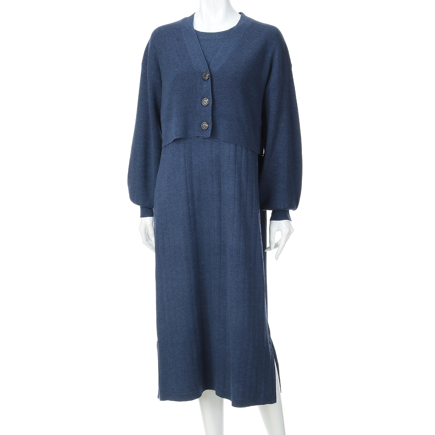 ワイドリブノースリーブワンピース畦カーディガンSET - 画像13