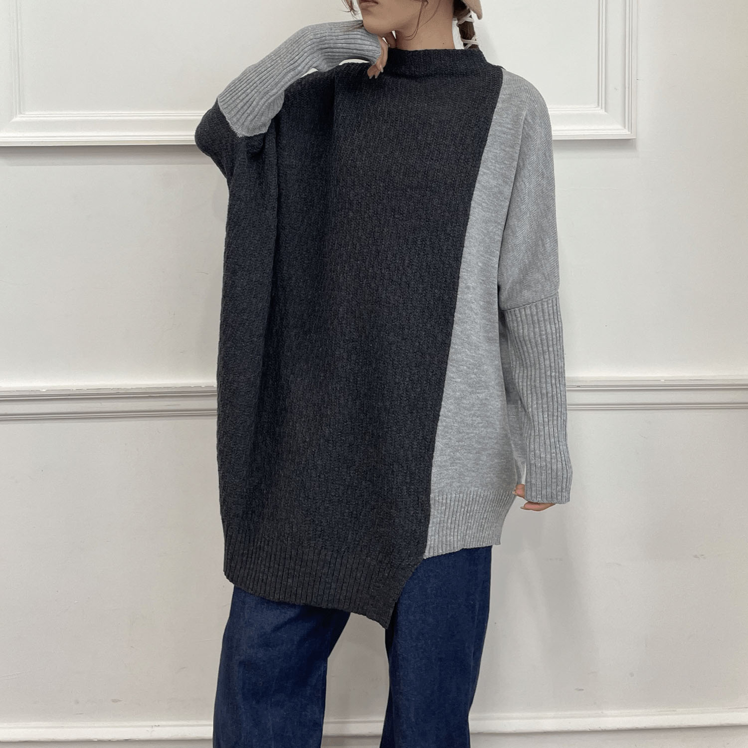 【my life】ボトルネック コクーン バイカラーチュニックニット - 画像6