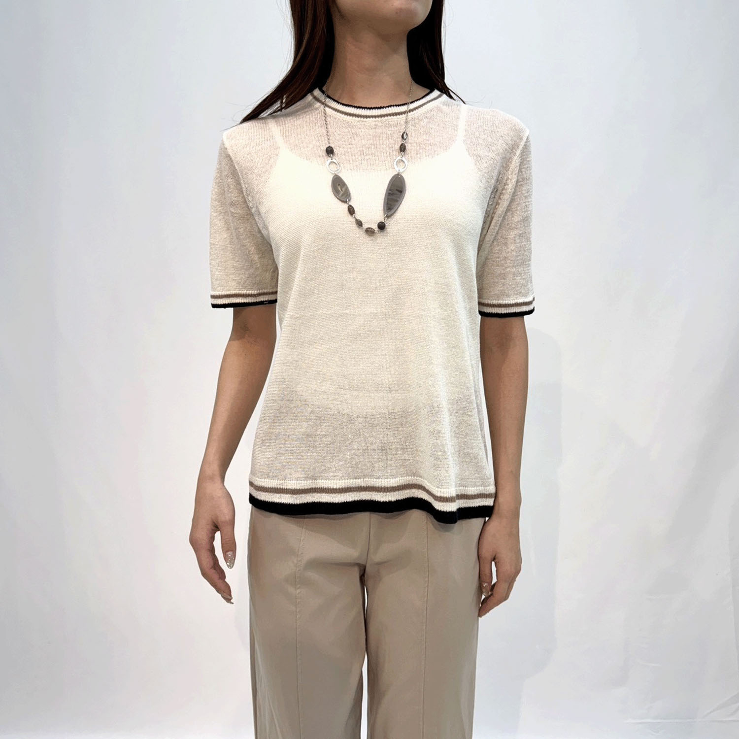 麻100％3配色丸首プルオーバー - 画像6