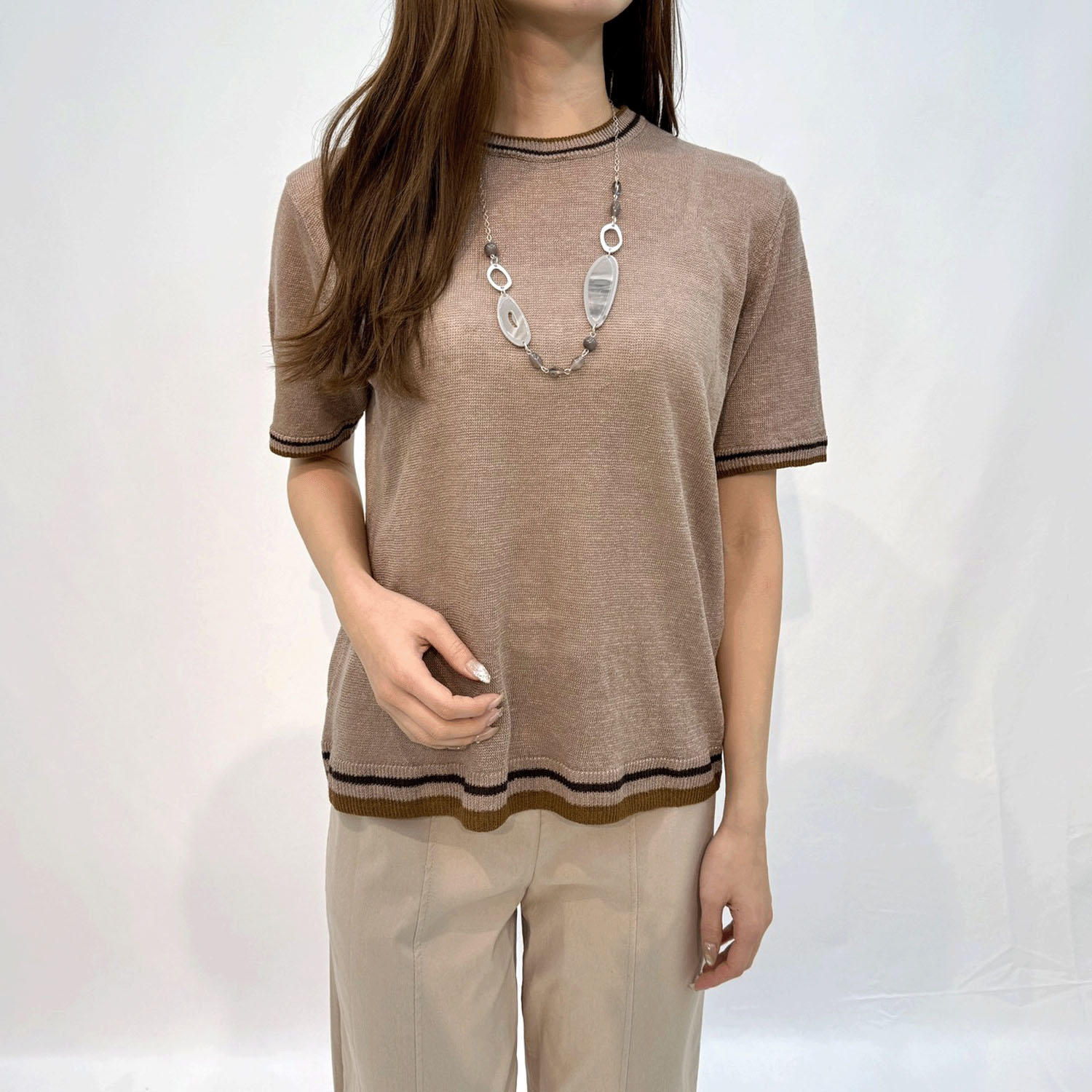 麻100％3配色丸首プルオーバー - 画像8