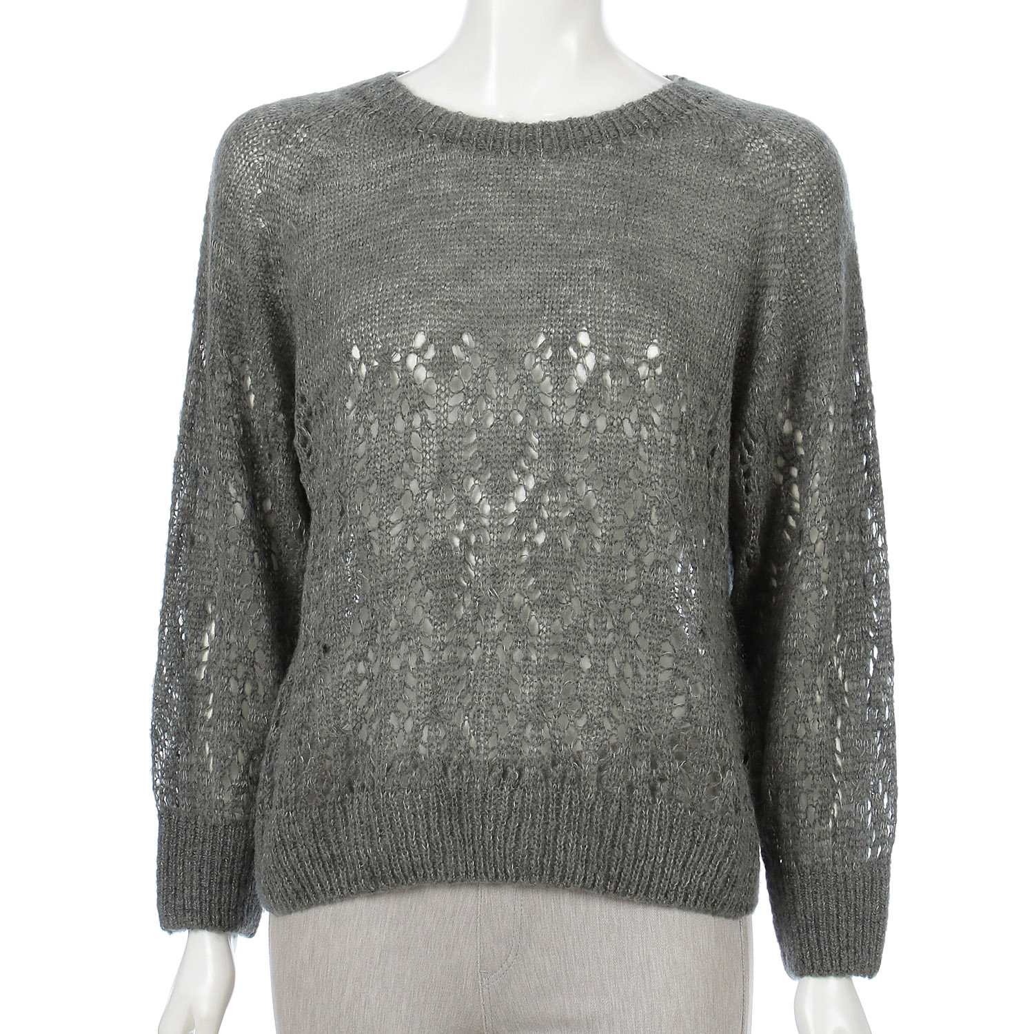 カスリ混部分編み柄プルオーバー