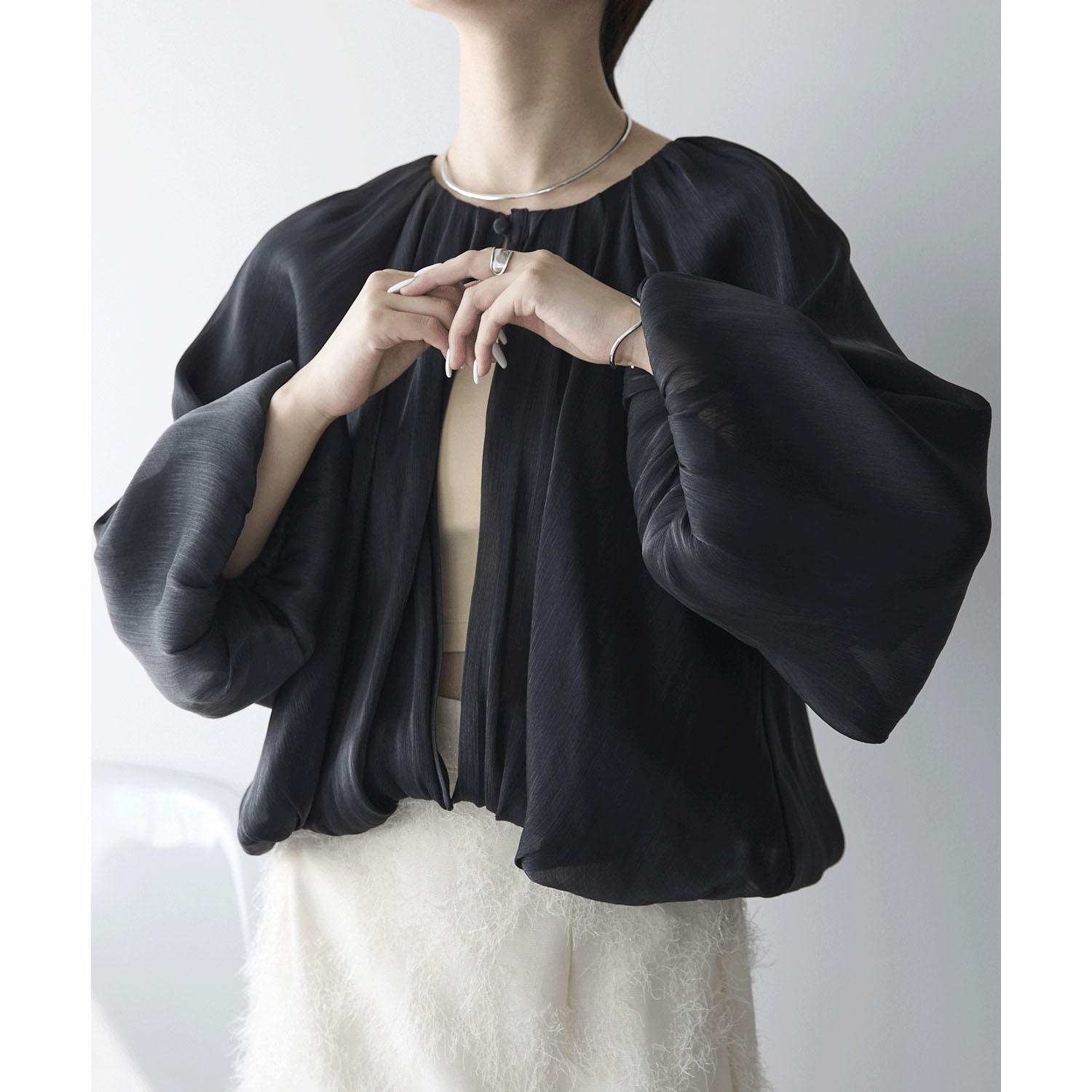 【お取り寄せ】PREFERIR（プレフェリール） ラメ楊柳バルーンスリーブボレロ - 画像13